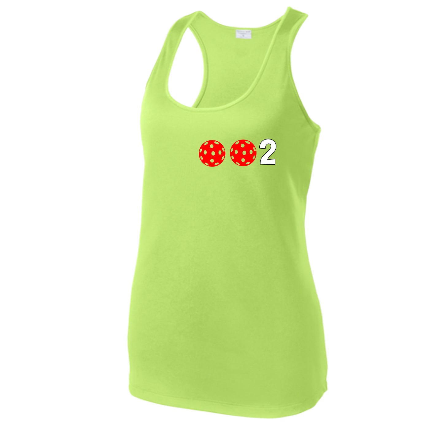 002 With Pickleballs (Colors Green Orange Red) Customizable | Women's Racerback Pickleball Tank | 100% Polyester
