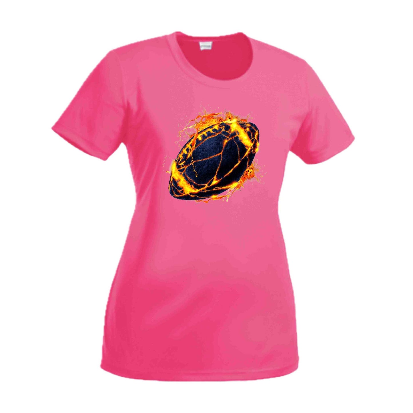 Fire Football | Women’s Short Sleeve Crewneck Football T-Shirts | 100% Polyester