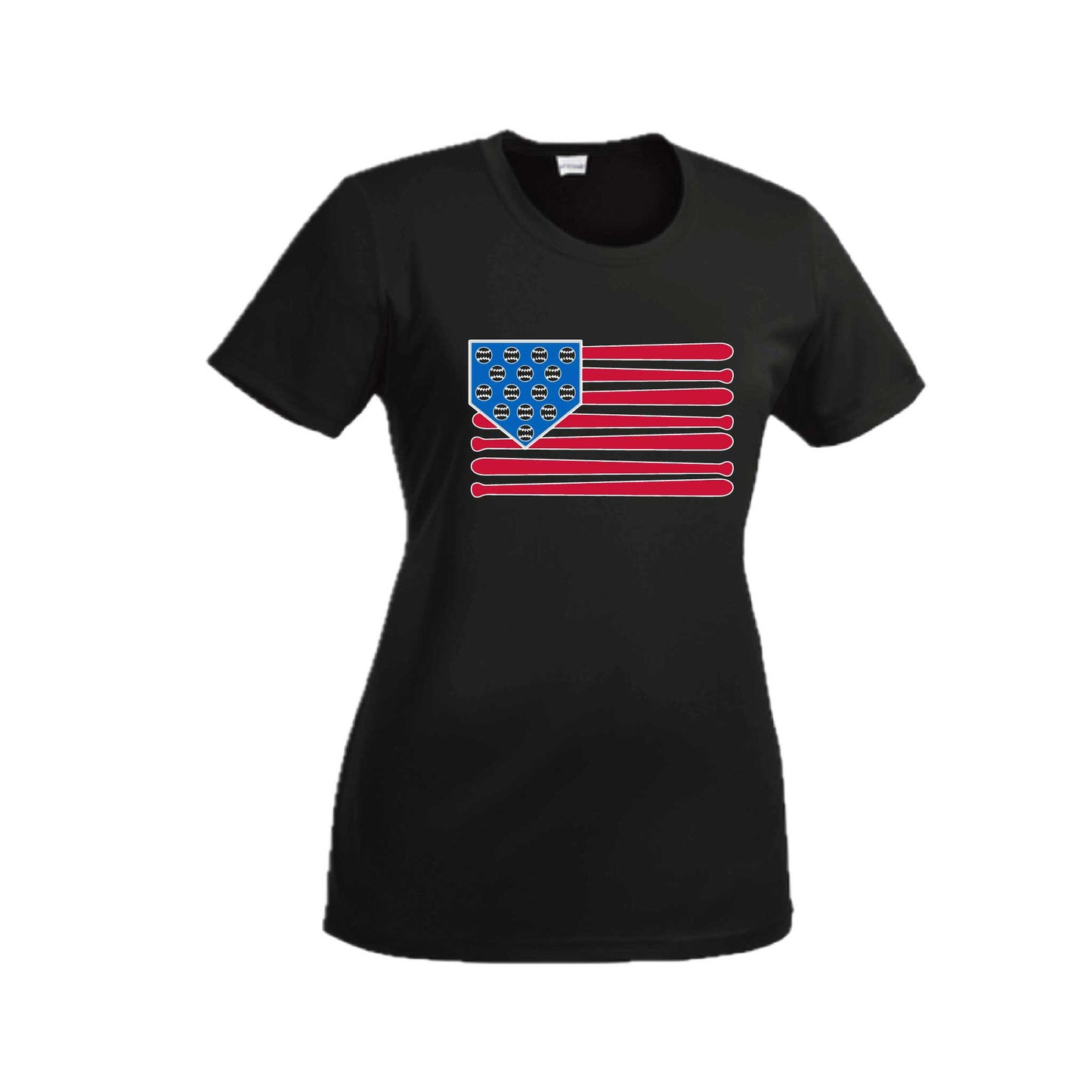 Baseball Flag | Women’s Short Sleeve Crewneck Baseball T-Shirts | 100% Polyester