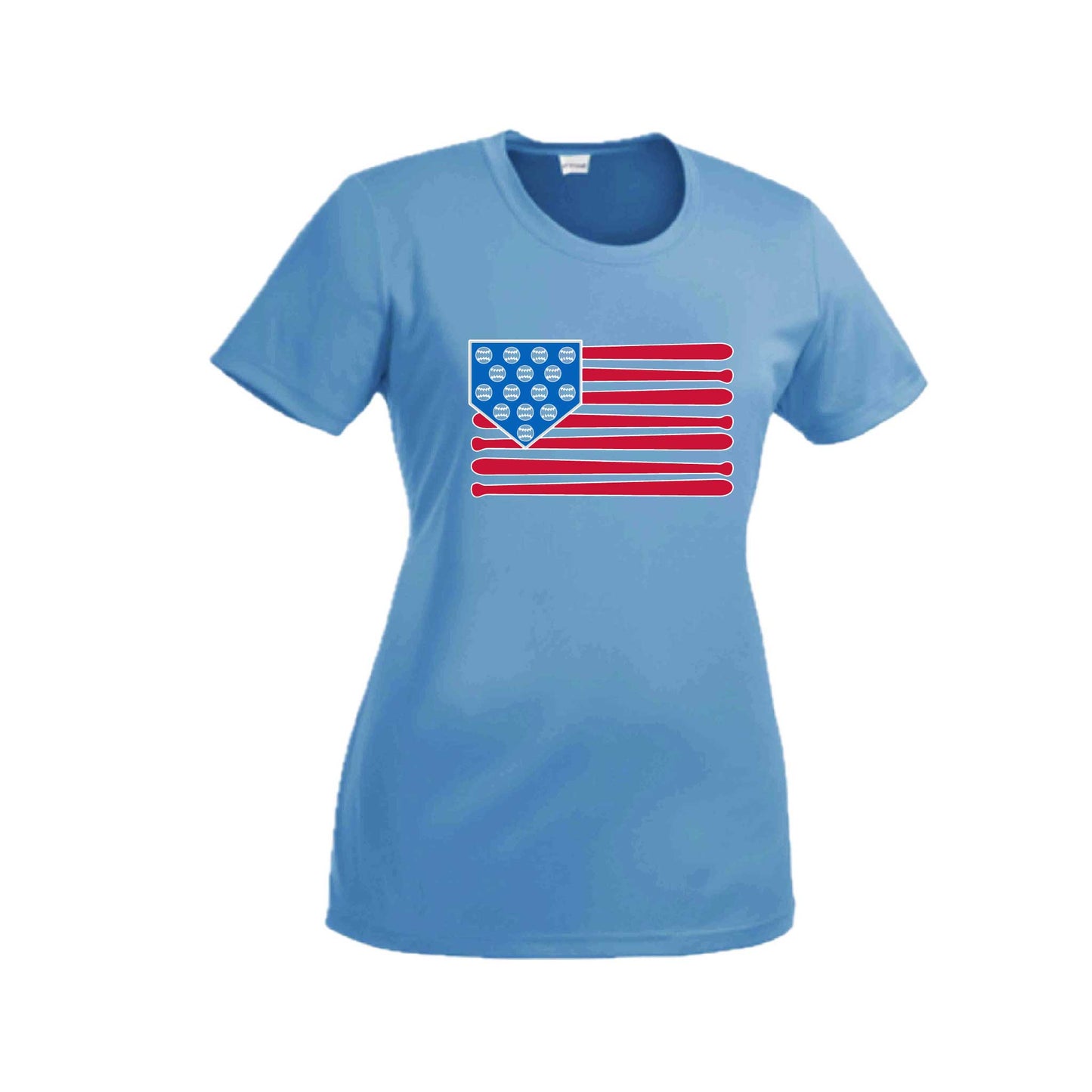 Baseball Flag | Women’s Short Sleeve Crewneck Baseball T-Shirts | 100% Polyester