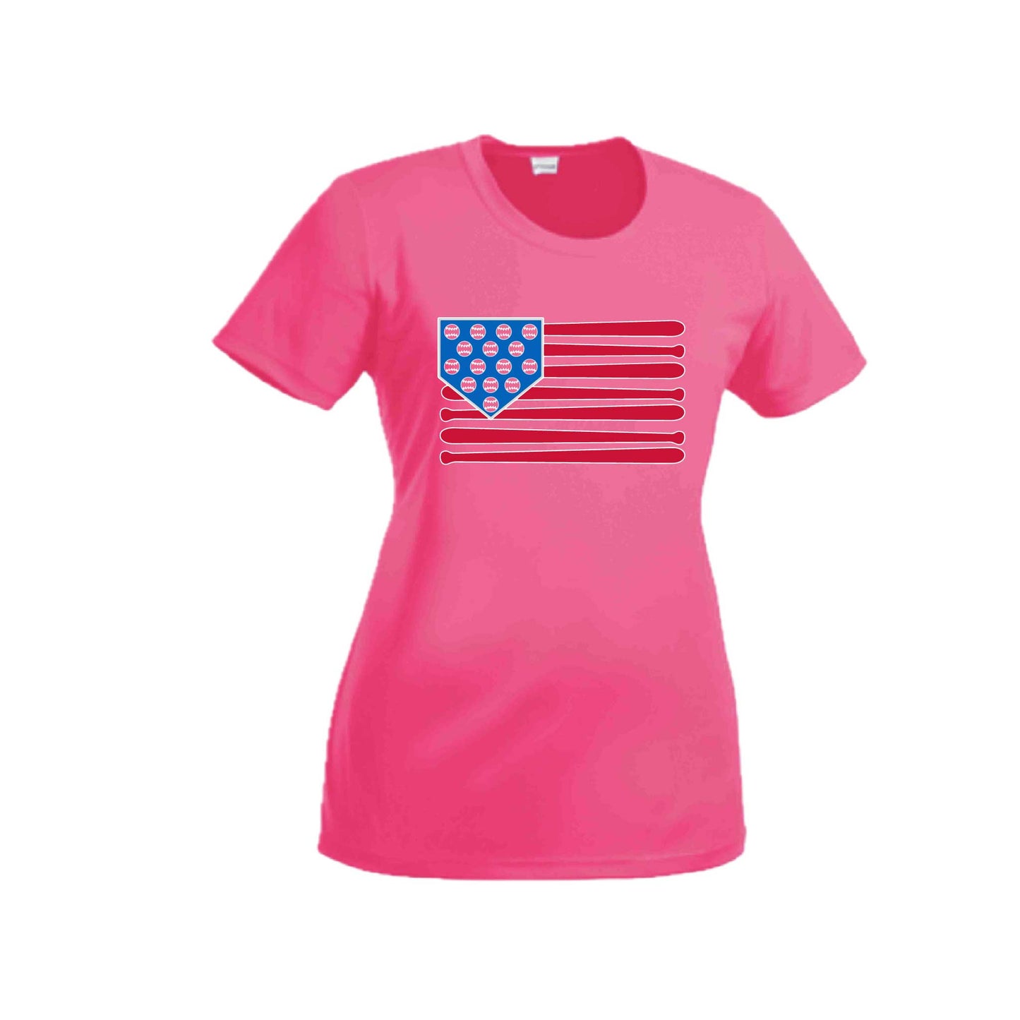 Baseball Flag | Women’s Short Sleeve Crewneck Baseball T-Shirts | 100% Polyester