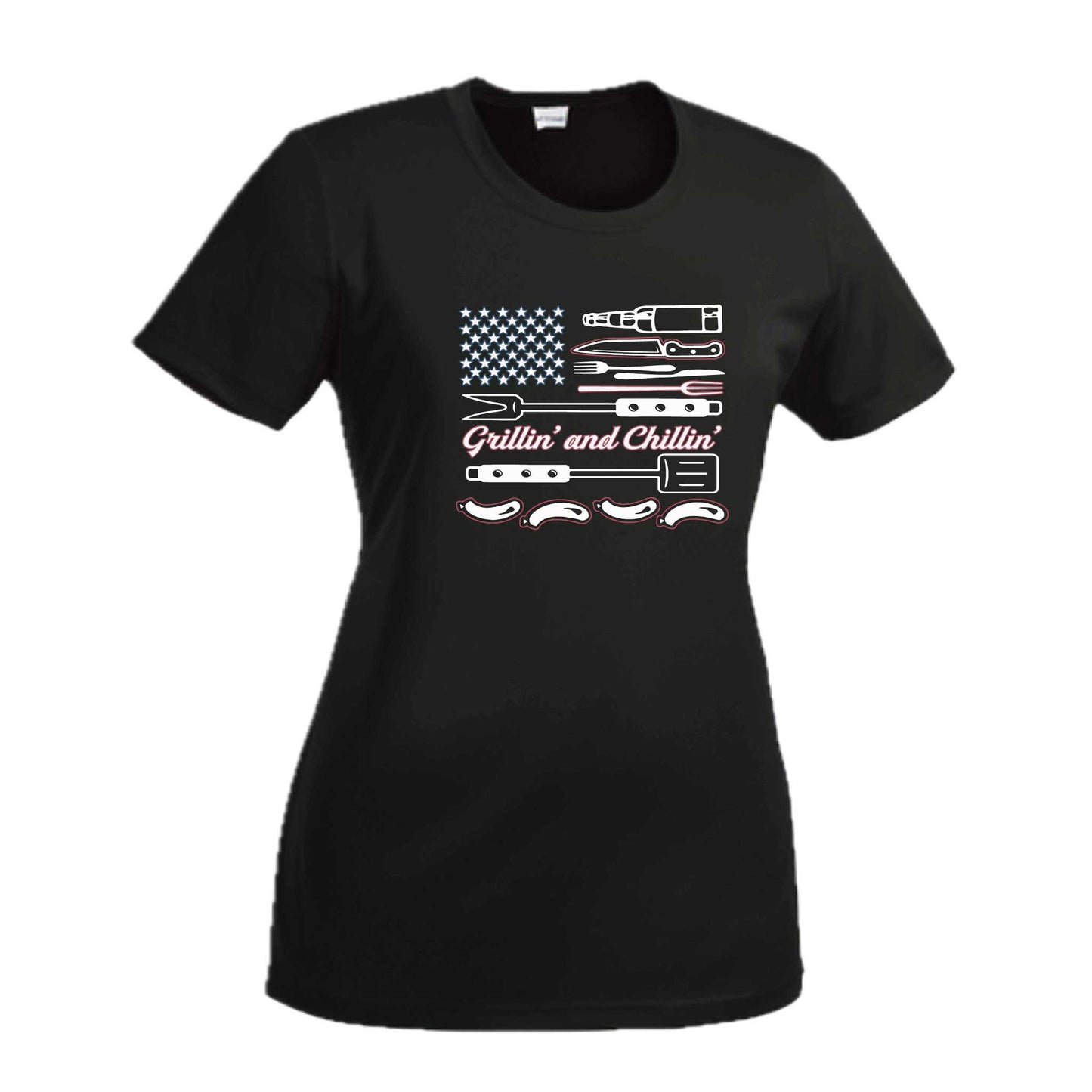 Grillin' and Chillin' | Women’s Short Sleeve Crewneck Camping T-Shirts | 100% Polyester