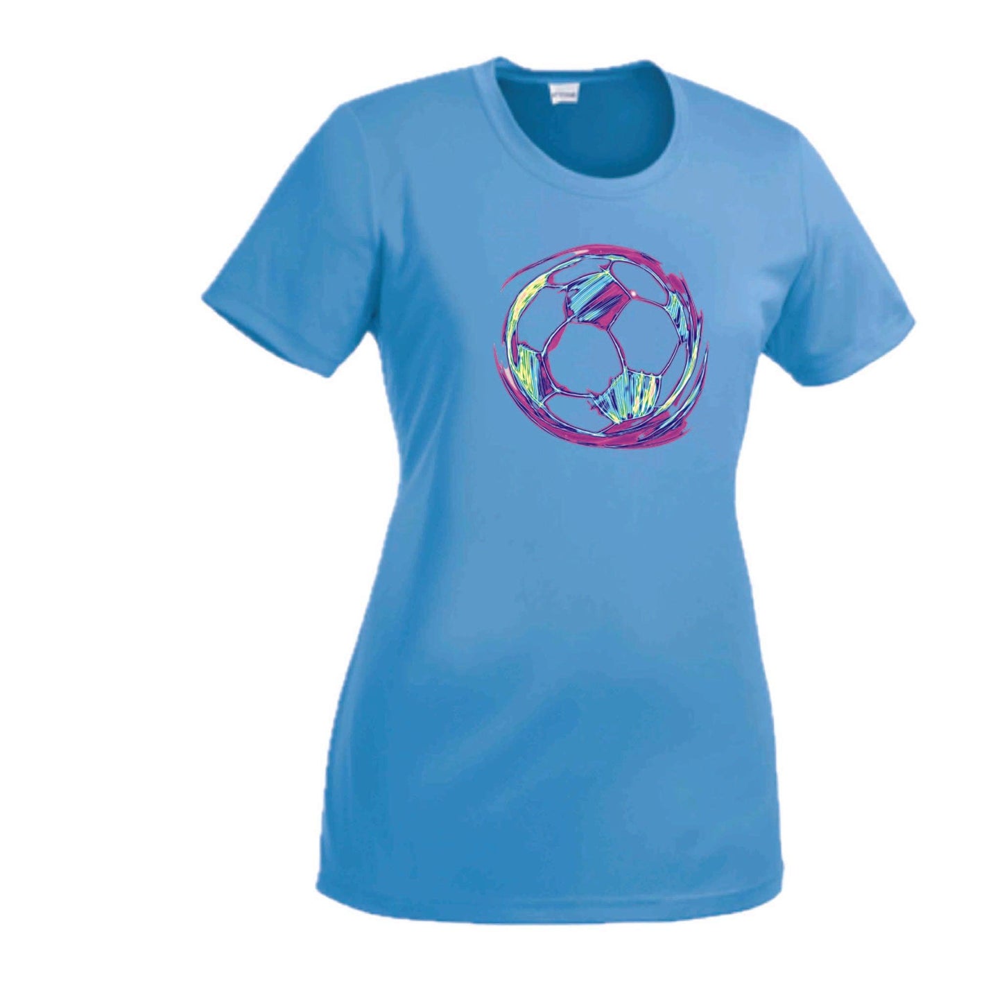 Galactic Soccer Ball | Women’s Short Sleeve Crewneck Soccer T-Shirts | 100% Polyester