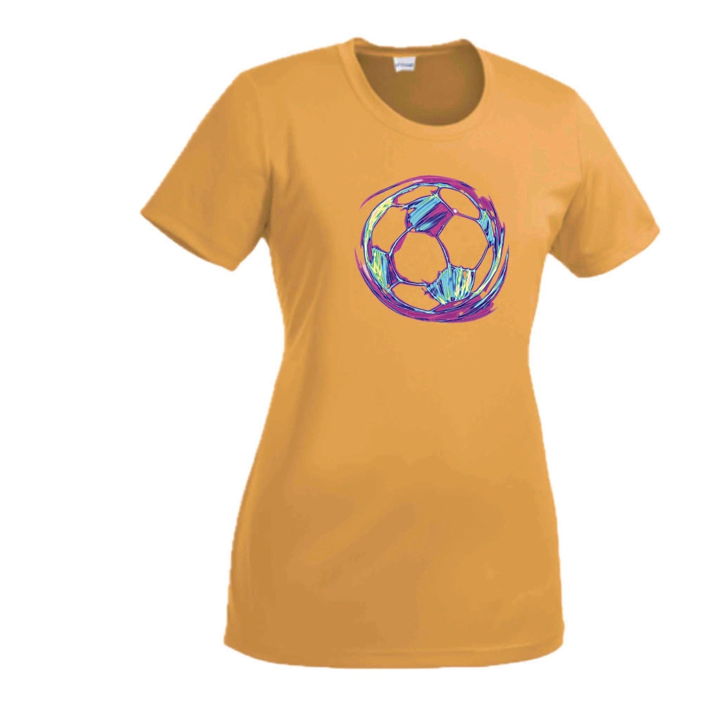 Galactic Soccer Ball | Women’s Short Sleeve Crewneck Soccer T-Shirts | 100% Polyester