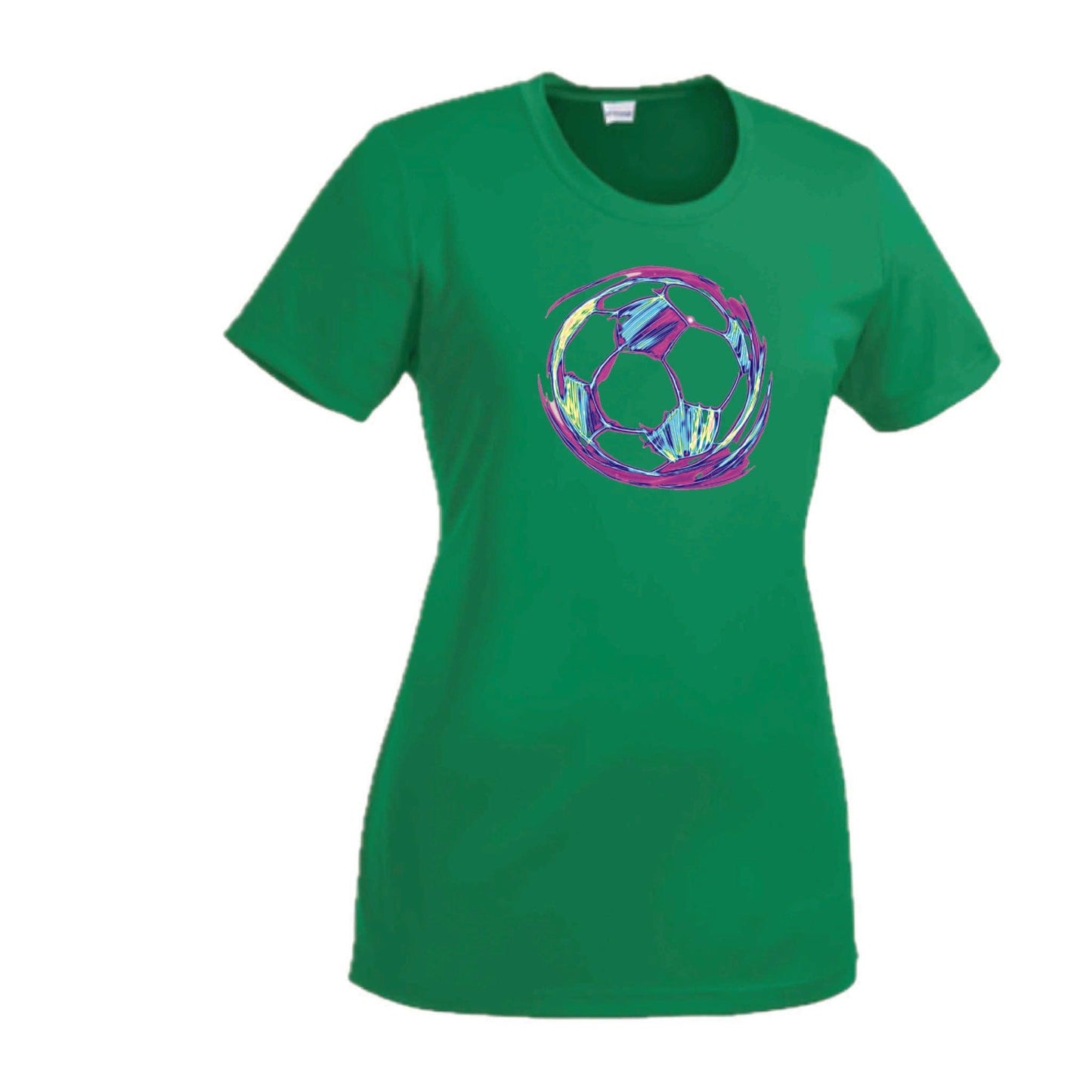 Galactic Soccer Ball | Women’s Short Sleeve Crewneck Soccer T-Shirts | 100% Polyester