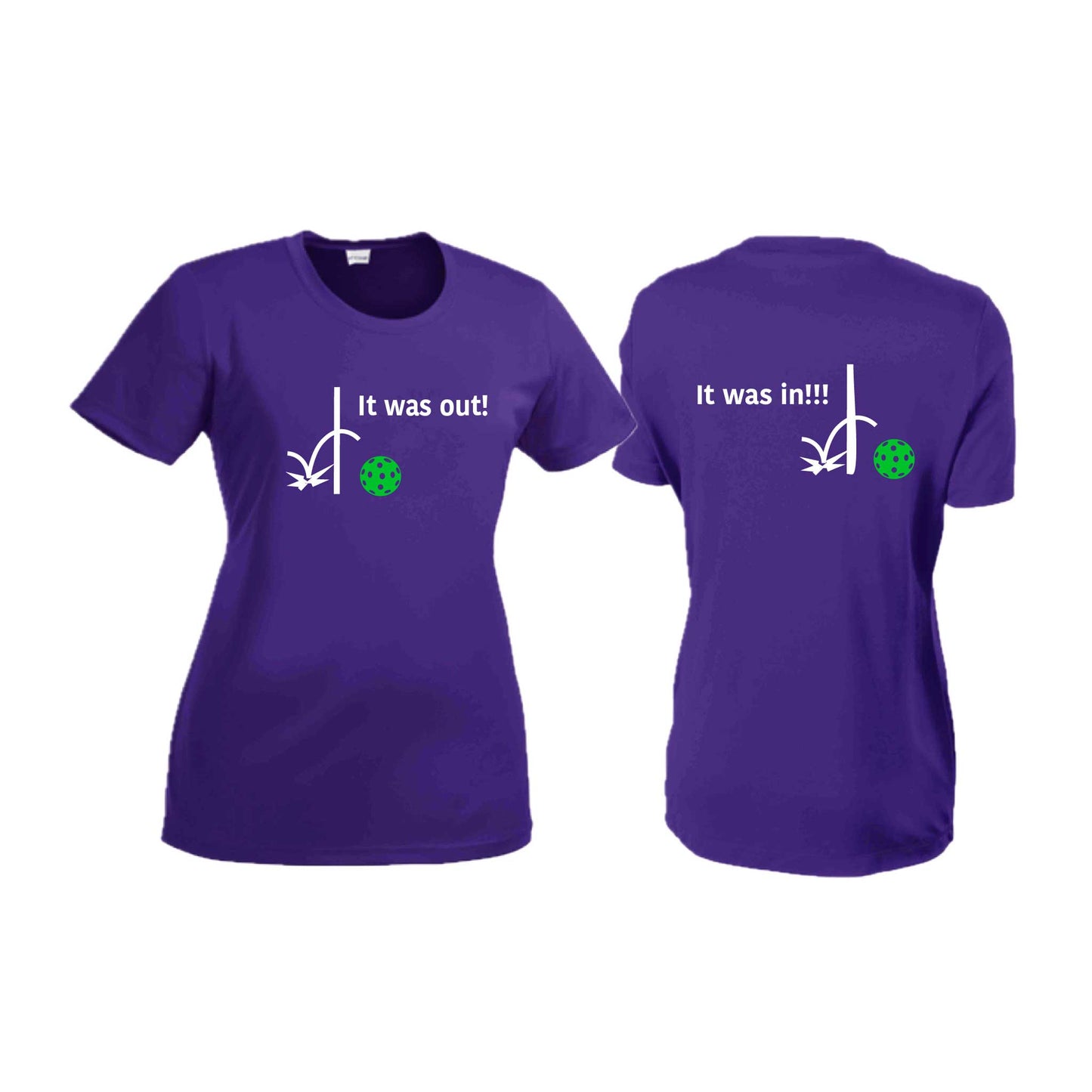 It Was Out! It Was In! (Pickleballs Cyan Green Orange) | Women’s Short Sleeve Crewneck Pickleball T-Shirts | 100% Polyester