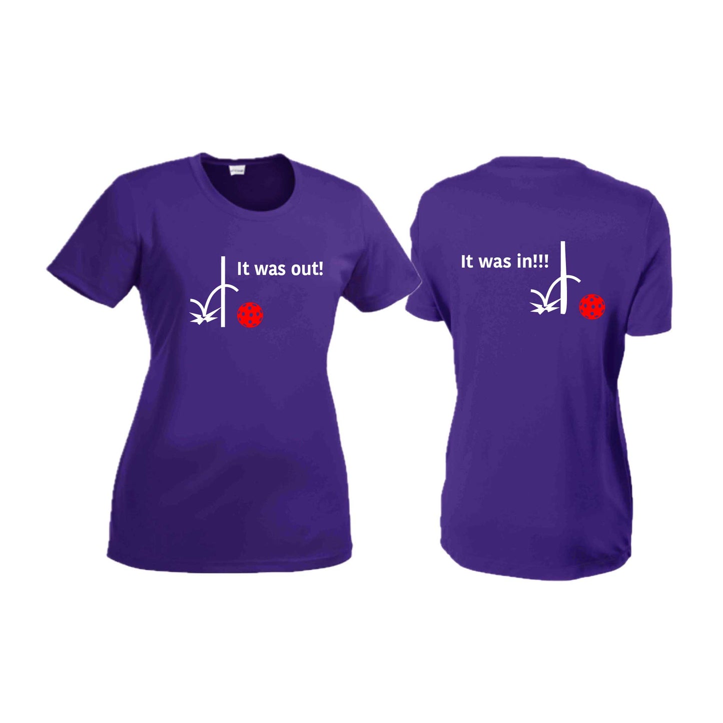 It Was Out! It Was In! (Pickleballs Red White Yellow) | Women’s Short Sleeve Crewneck Pickleball T-Shirts | 100% Polyester