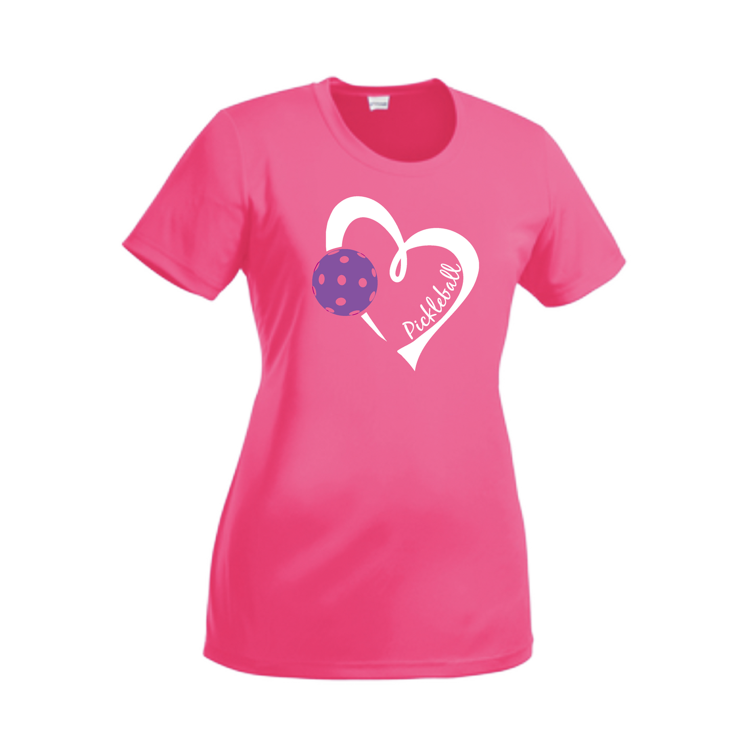 Pickleball Love (Purple) | Women’s Short Sleeve Crewneck Pickleball Shirts | 100% Polyester