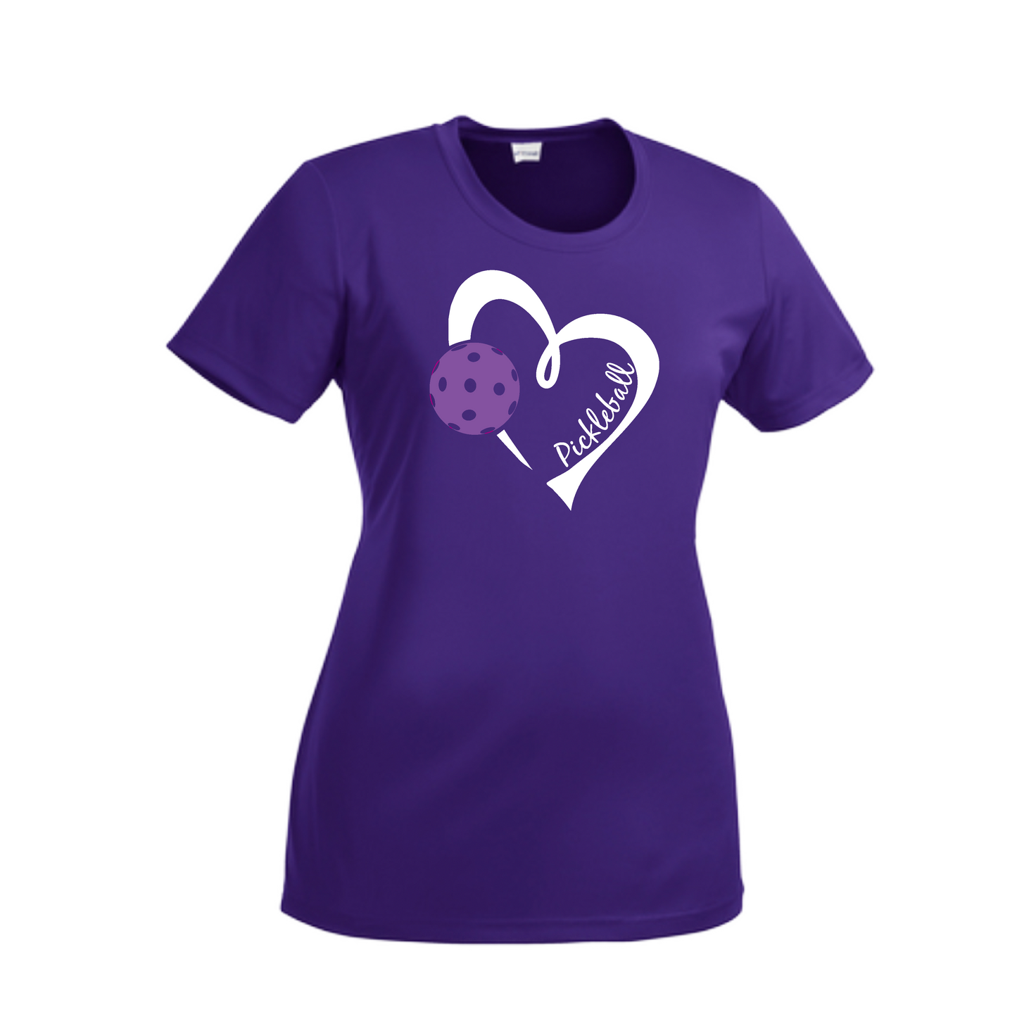 Pickleball Love (Purple) | Women’s Short Sleeve Crewneck Pickleball Shirts | 100% Polyester