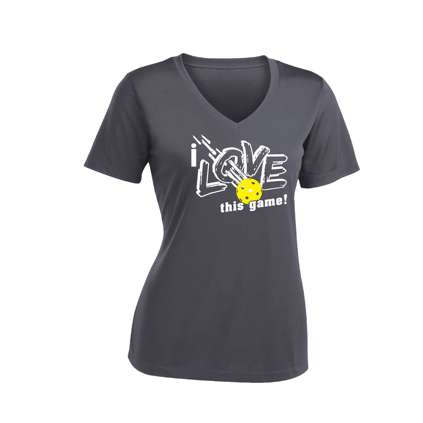 I Love This Game | Women's Short Sleeve V-Neck Pickleball Performance T-Shirts | 100% Polyester