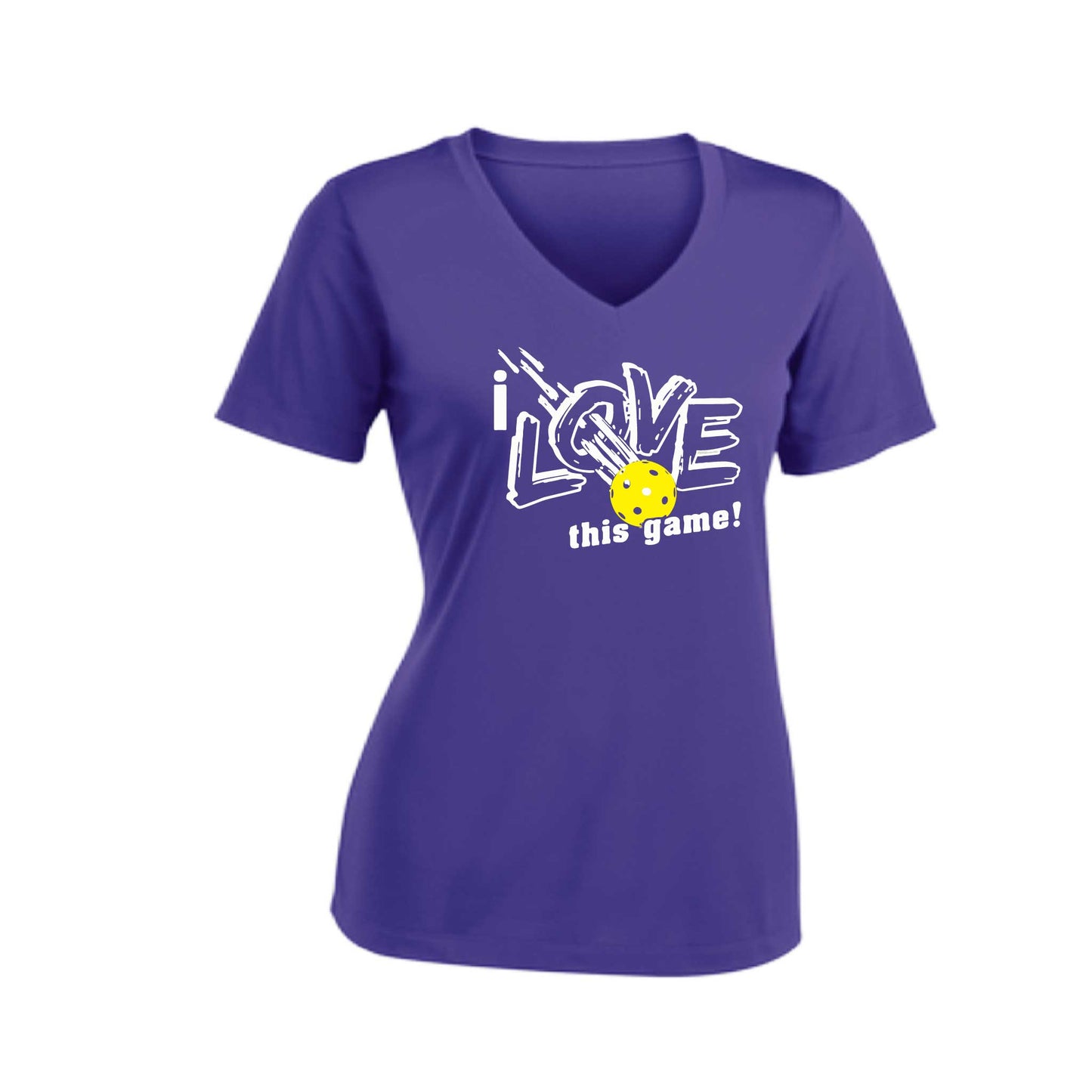 I Love This Game | Women's Short Sleeve V-Neck Pickleball Performance T-Shirts | 100% Polyester