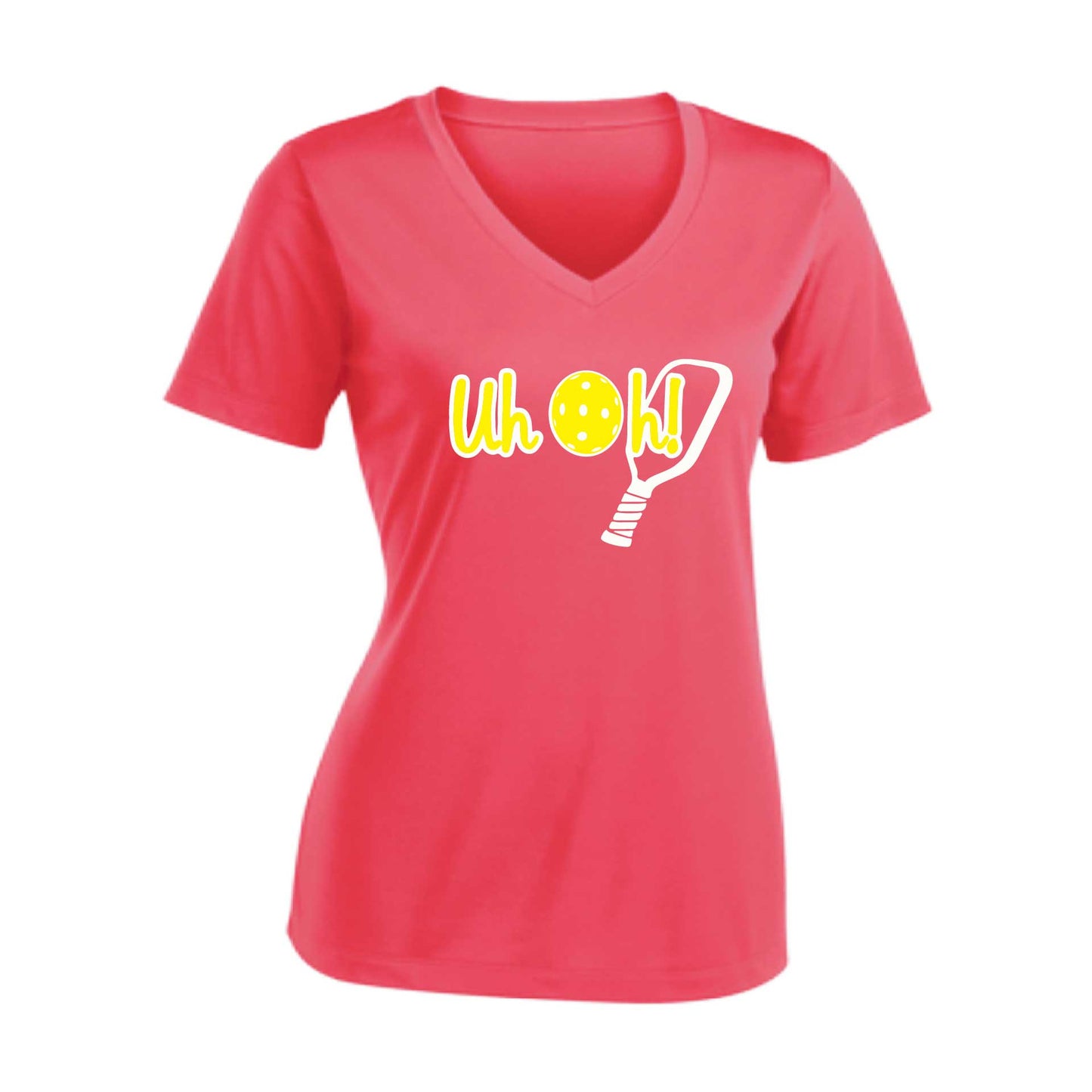 Uh Oh! | Women's Short Sleeve V-Neck Pickleball Performance T-Shirts | 100% Polyester