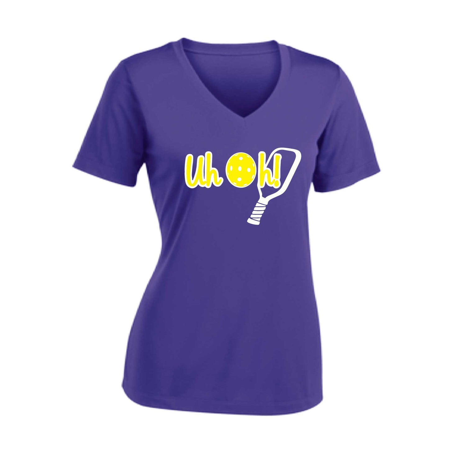 Uh Oh! | Women's Short Sleeve V-Neck Pickleball Performance T-Shirts | 100% Polyester
