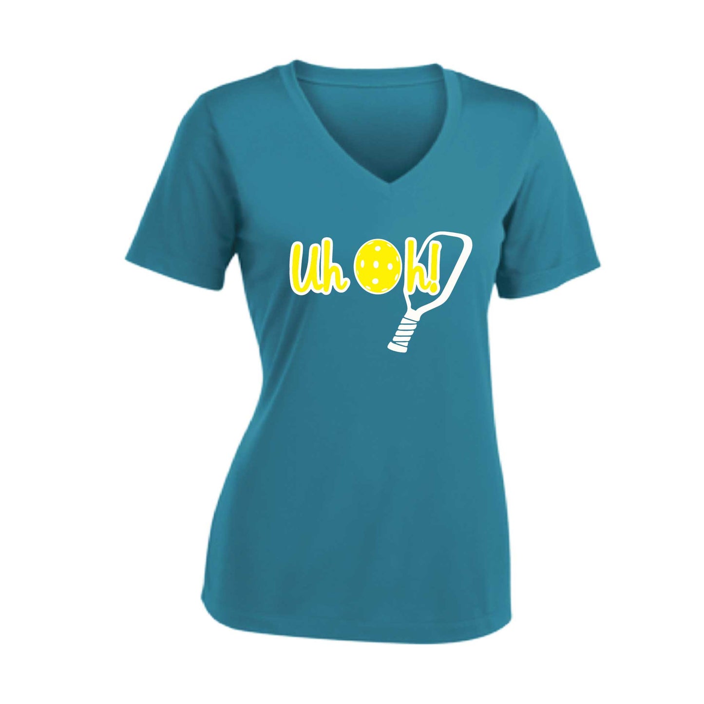 Uh Oh! | Women's Short Sleeve V-Neck Pickleball Performance T-Shirts | 100% Polyester