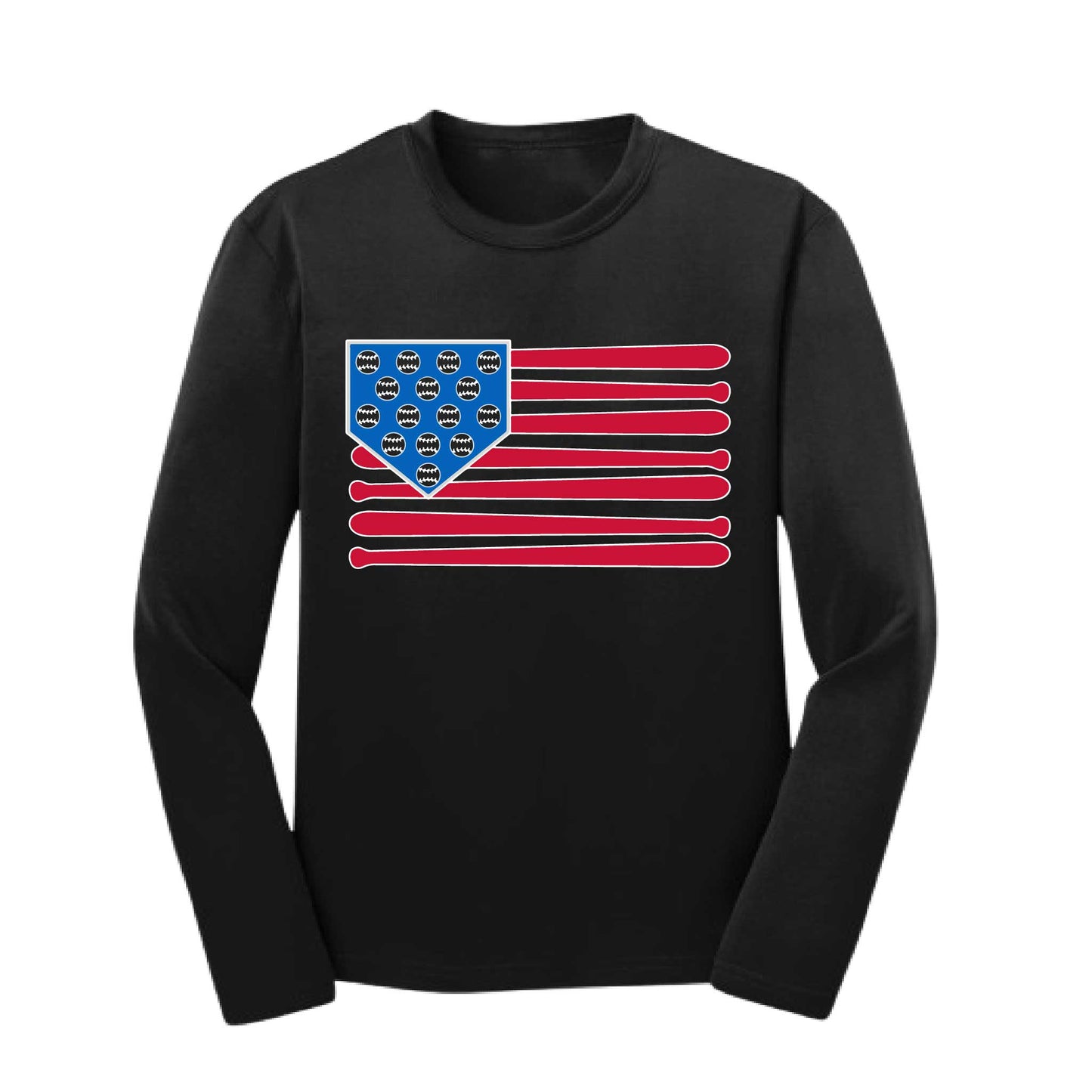Baseball Flag | Youth Long Sleeve Baseball Performance T-Shirts | 100% Polyester