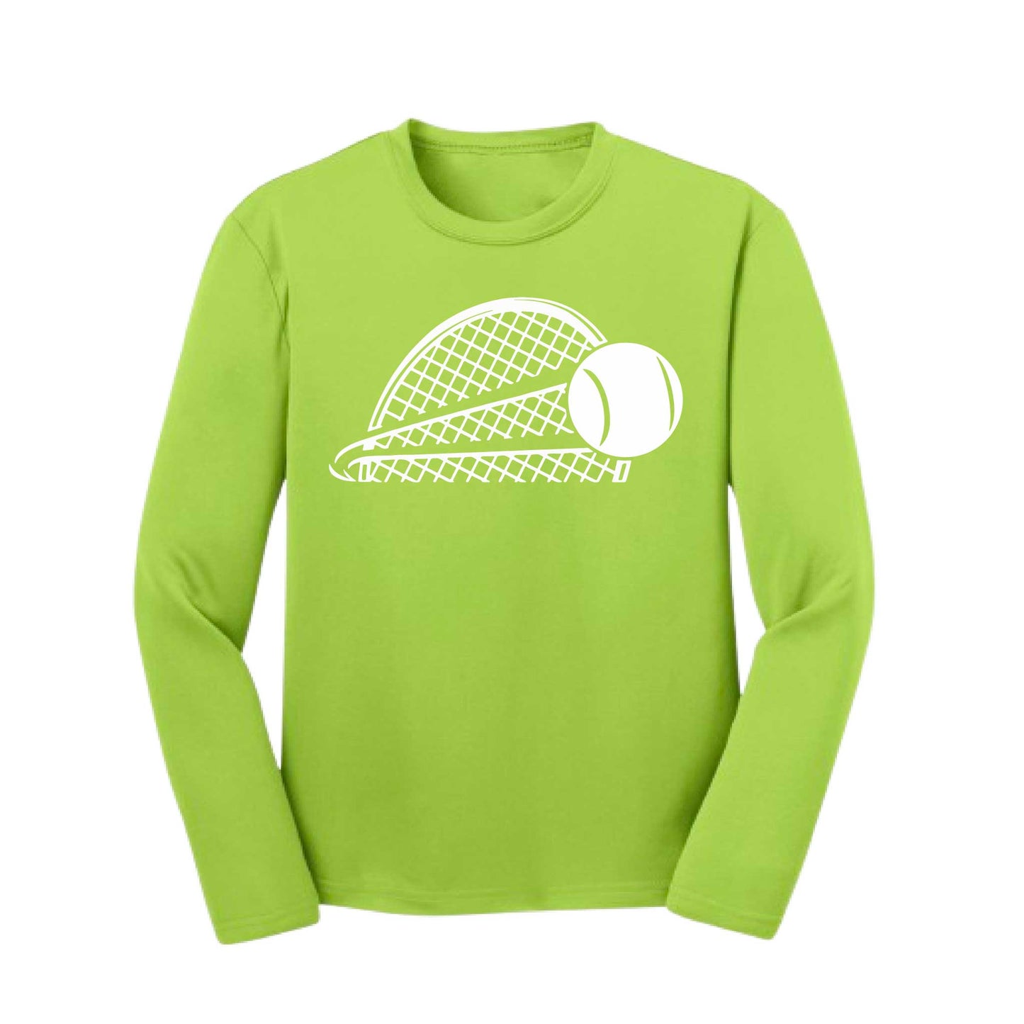 Tennis Half Racquet | Youth Long Sleeve Tennis Performance T-Shirts | 100% Polyester