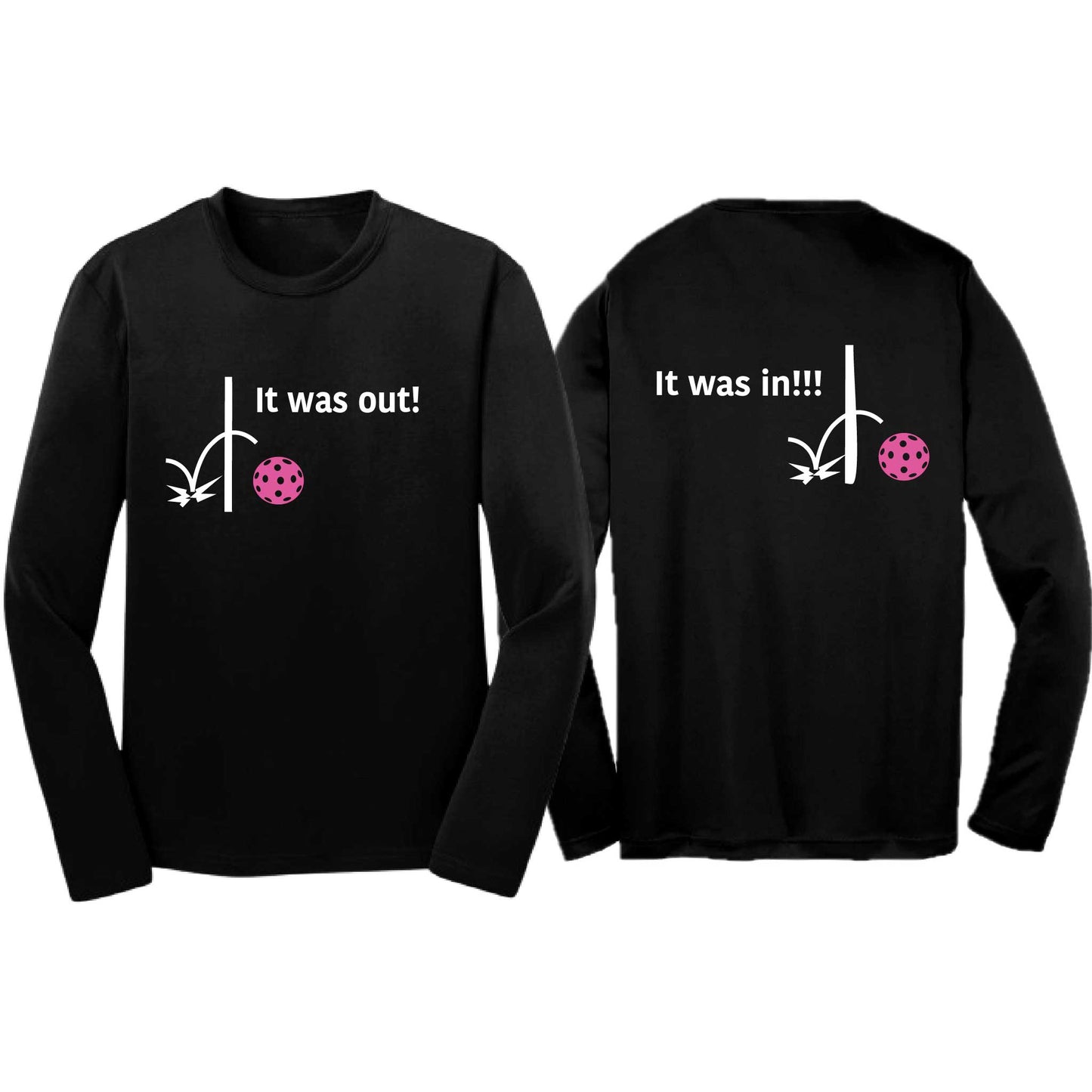 It Was Out! It Was In! (Pickleballs Pink Purple Rainbow) | Youth Long Sleeve Pickleball T-Shirts | 100% Polyester