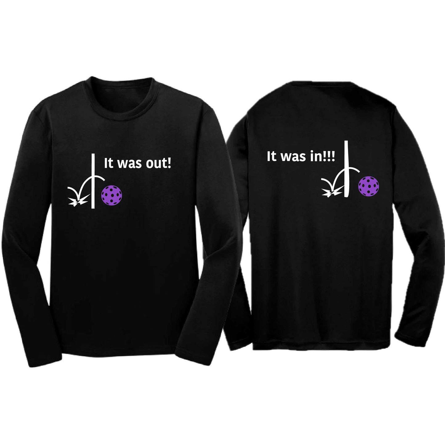 It Was Out! It Was In! (Pickleballs Pink Purple Rainbow) | Youth Long Sleeve Pickleball T-Shirts | 100% Polyester