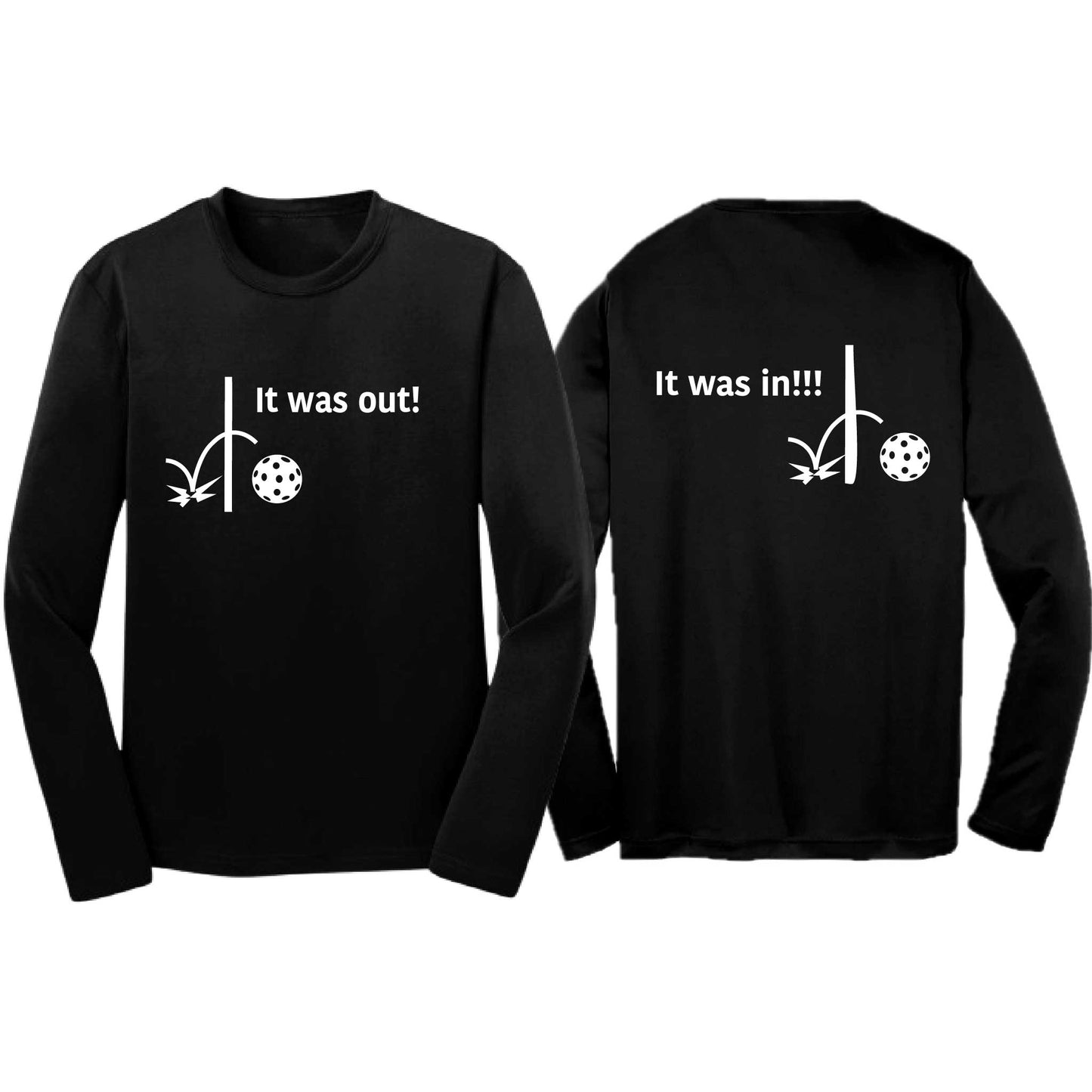 It Was Out! It Was In! (Pickleballs Red White Yellow) | Youth Long Sleeve Pickleball T-Shirts | 100% Polyester