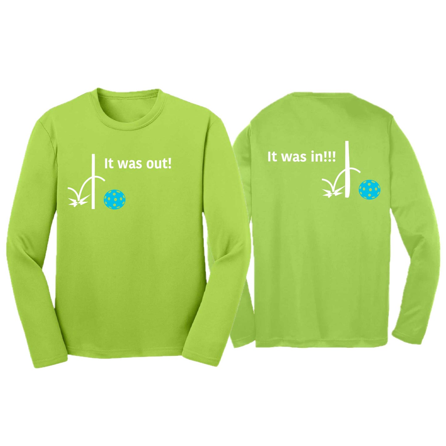 It Was Out! It Was In! (Pickleballs Cyan Green Orange) | Youth Long Sleeve Pickleball T-Shirts | 100% Polyester
