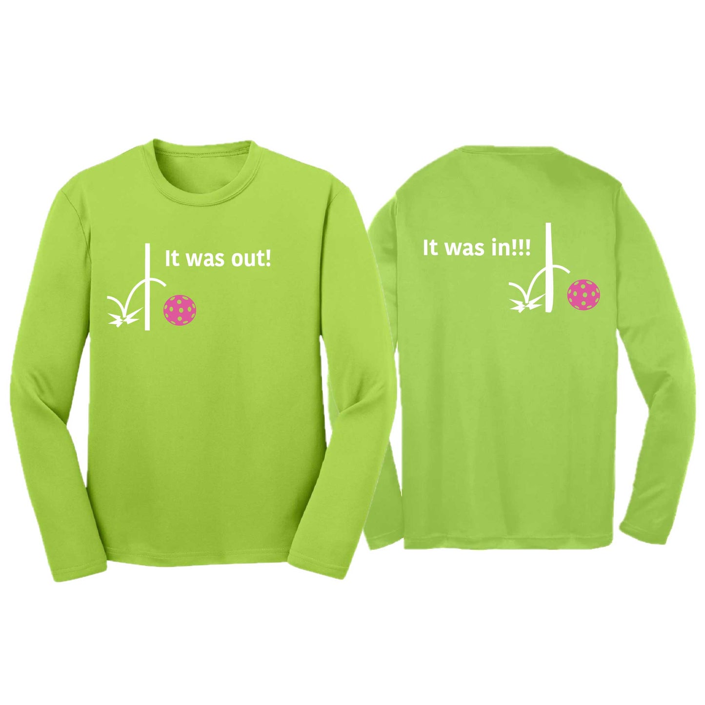 It Was Out! It Was In! (Pickleballs Pink Purple Rainbow) | Youth Long Sleeve Pickleball T-Shirts | 100% Polyester