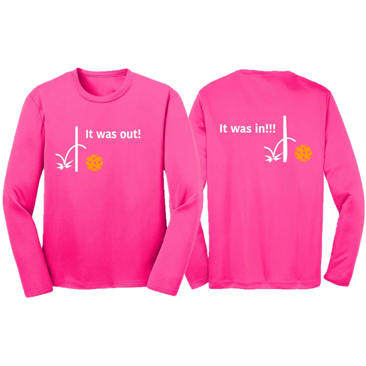 It Was Out! It Was In! (Pickleballs Cyan Green Orange) | Youth Long Sleeve Pickleball T-Shirts | 100% Polyester