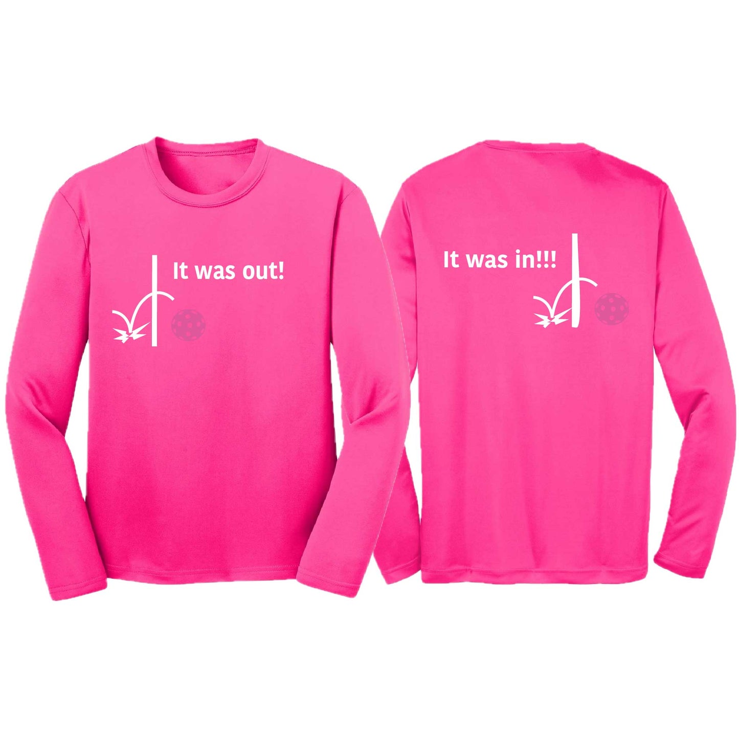 It Was Out! It Was In! (Pickleballs Pink Purple Rainbow) | Youth Long Sleeve Pickleball T-Shirts | 100% Polyester
