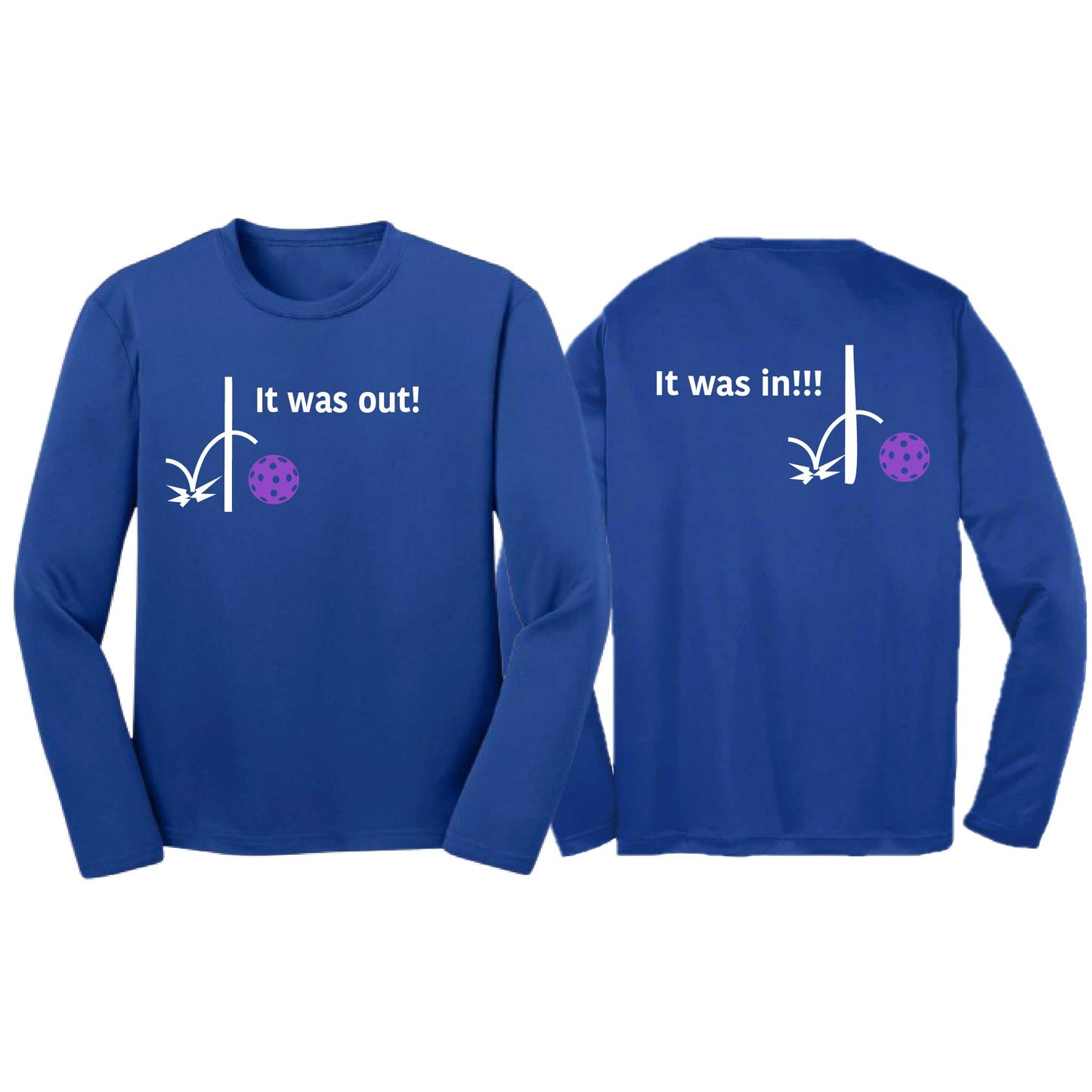 It Was Out! It Was In! (Pickleballs Pink Purple Rainbow) | Youth Long Sleeve Pickleball T-Shirts | 100% Polyester