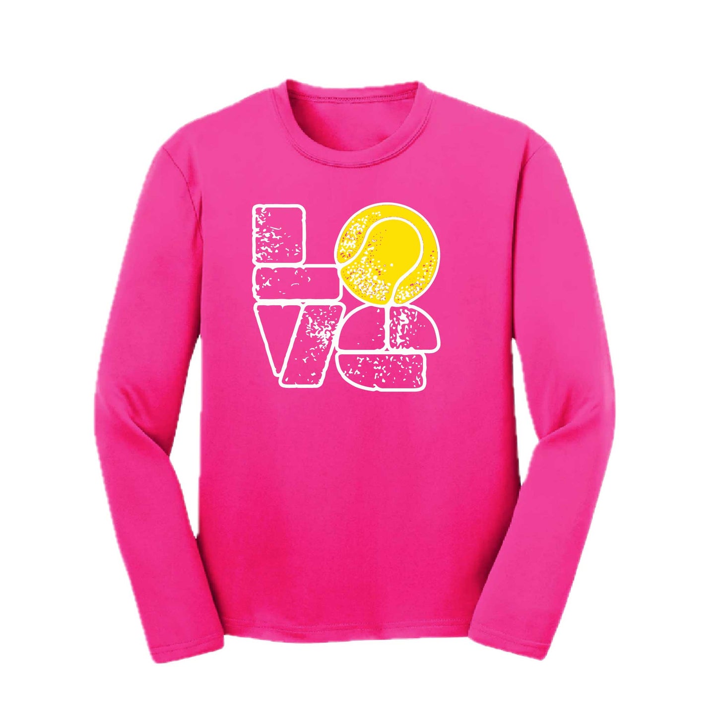 Love Stacked | Youth Long Sleeve Tennis Performance T-Shirts | 100% Polyester
