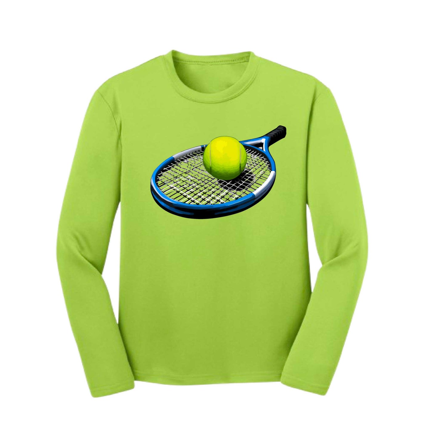 Tennis Racquet and Ball | Youth Long Sleeve Tennis Performance T-Shirts | 100% Polyester
