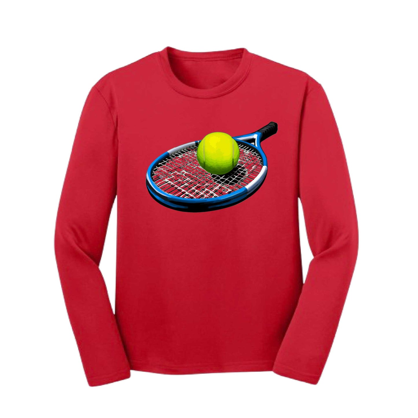 Tennis Racquet and Ball | Youth Long Sleeve Tennis Performance T-Shirts | 100% Polyester