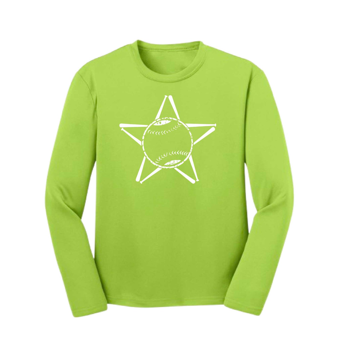 Baseball Star | Youth Long Sleeve Baseball Performance T-Shirts | 100% Polyester