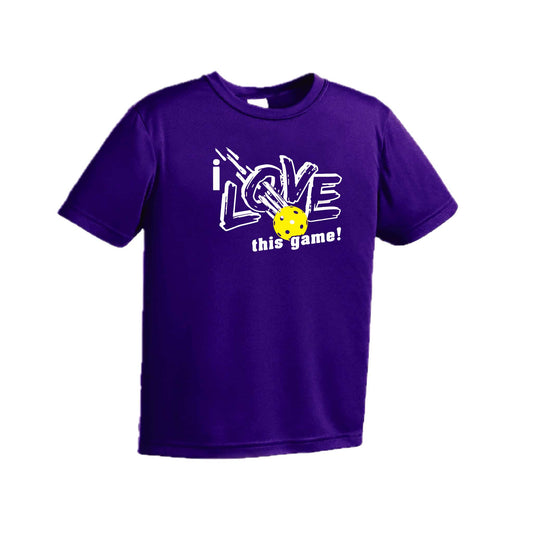 I Love This Game | Youth Short Sleeve Pickleball Performance T-Shirts | 100% Polyester