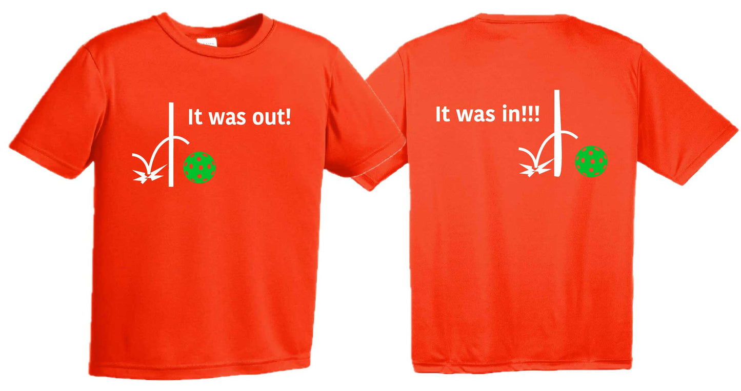It Was Out! It Was In! (Pickleballs Cyan Green Orange) | Youth Short Sleeve Pickleball T-Shirts | 100% Polyester