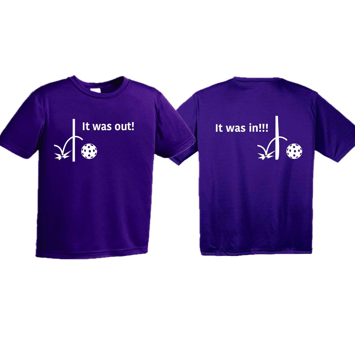 It Was Out! It Was In! (Pickleballs Red White Yellow) | Youth Short Sleeve Pickleball T-Shirts | 100% Polyester