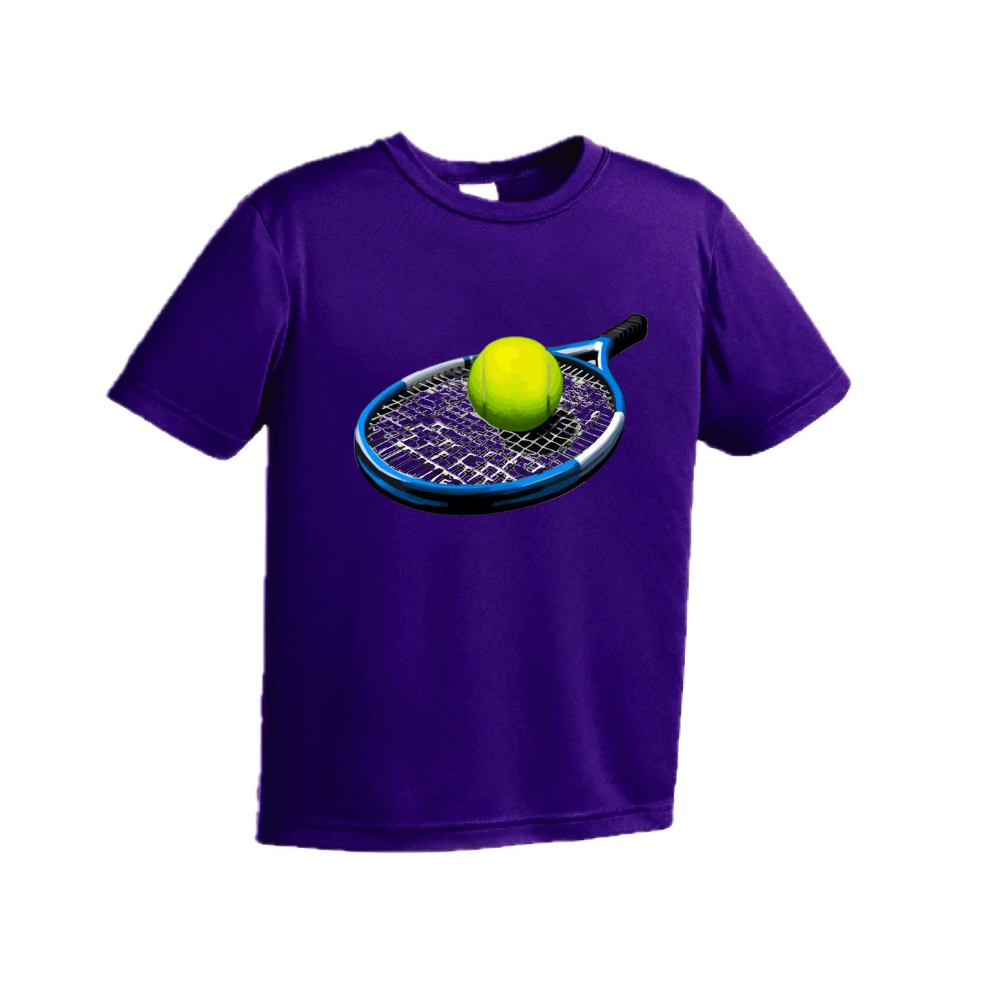 Tennis Racquet and Ball | Youth Short Sleeve Tennis Performance T-Shirts | 100% Polyester