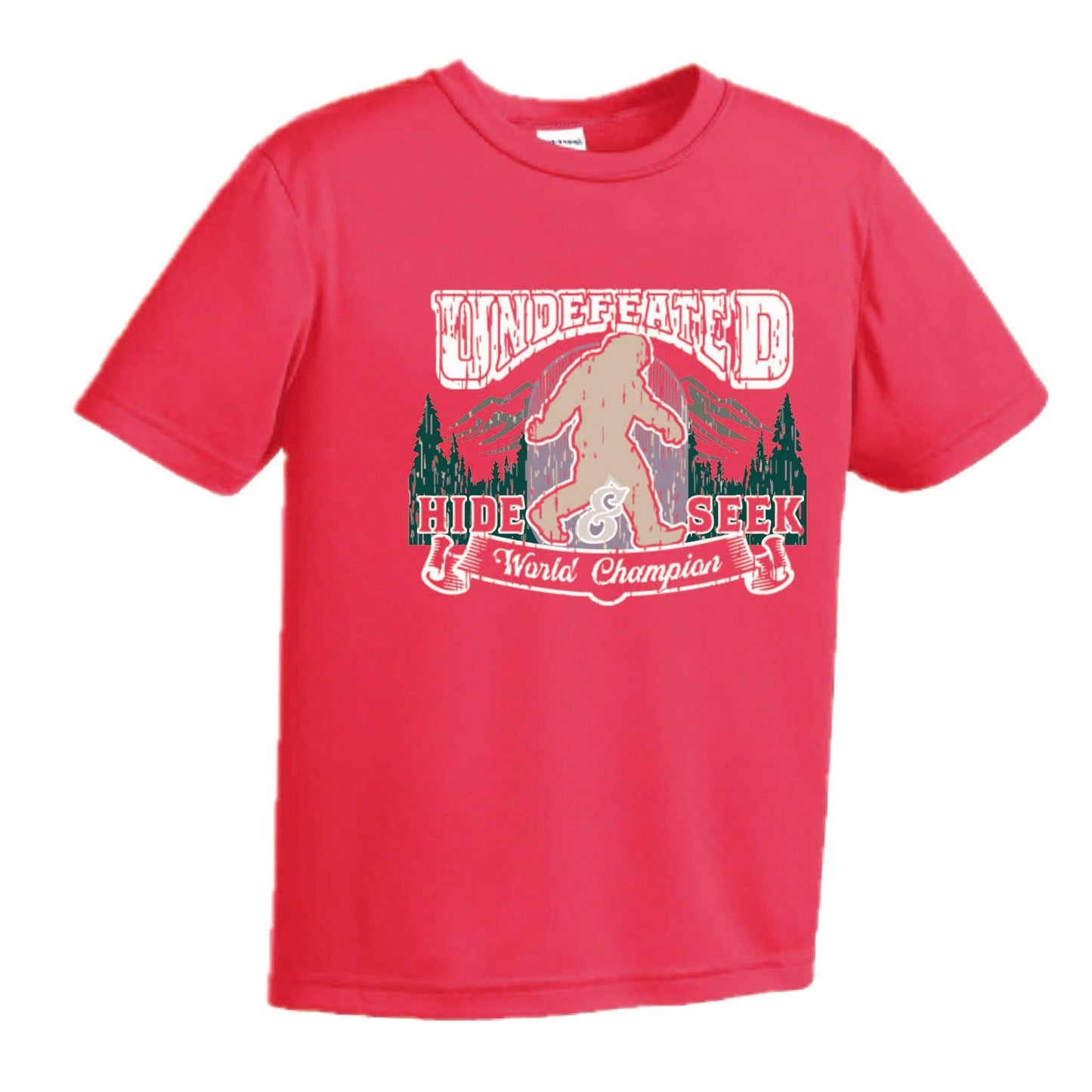 Undefeated Hide & Seek World Champion | Youth Short Sleeve Camping T-Shirts | 100% Polyester