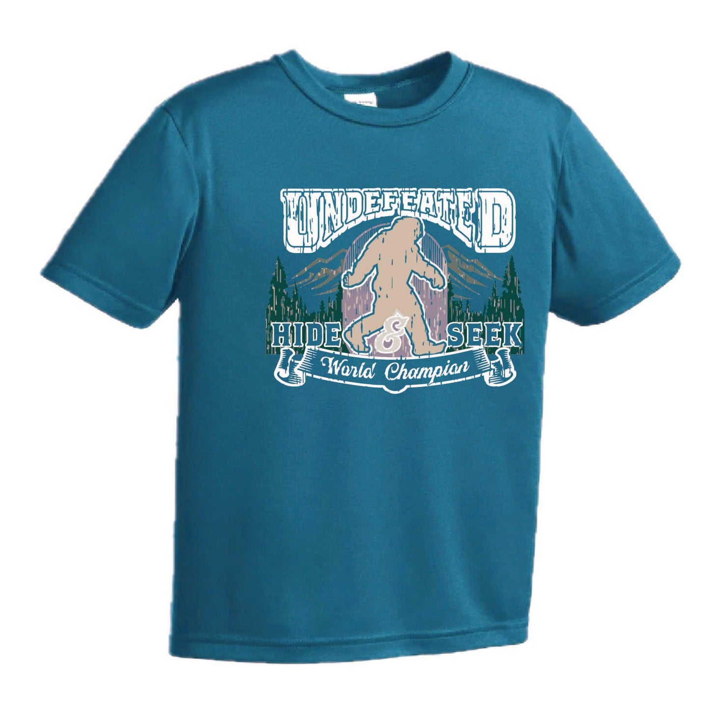 Undefeated Hide & Seek World Champion | Youth Short Sleeve Camping T-Shirts | 100% Polyester