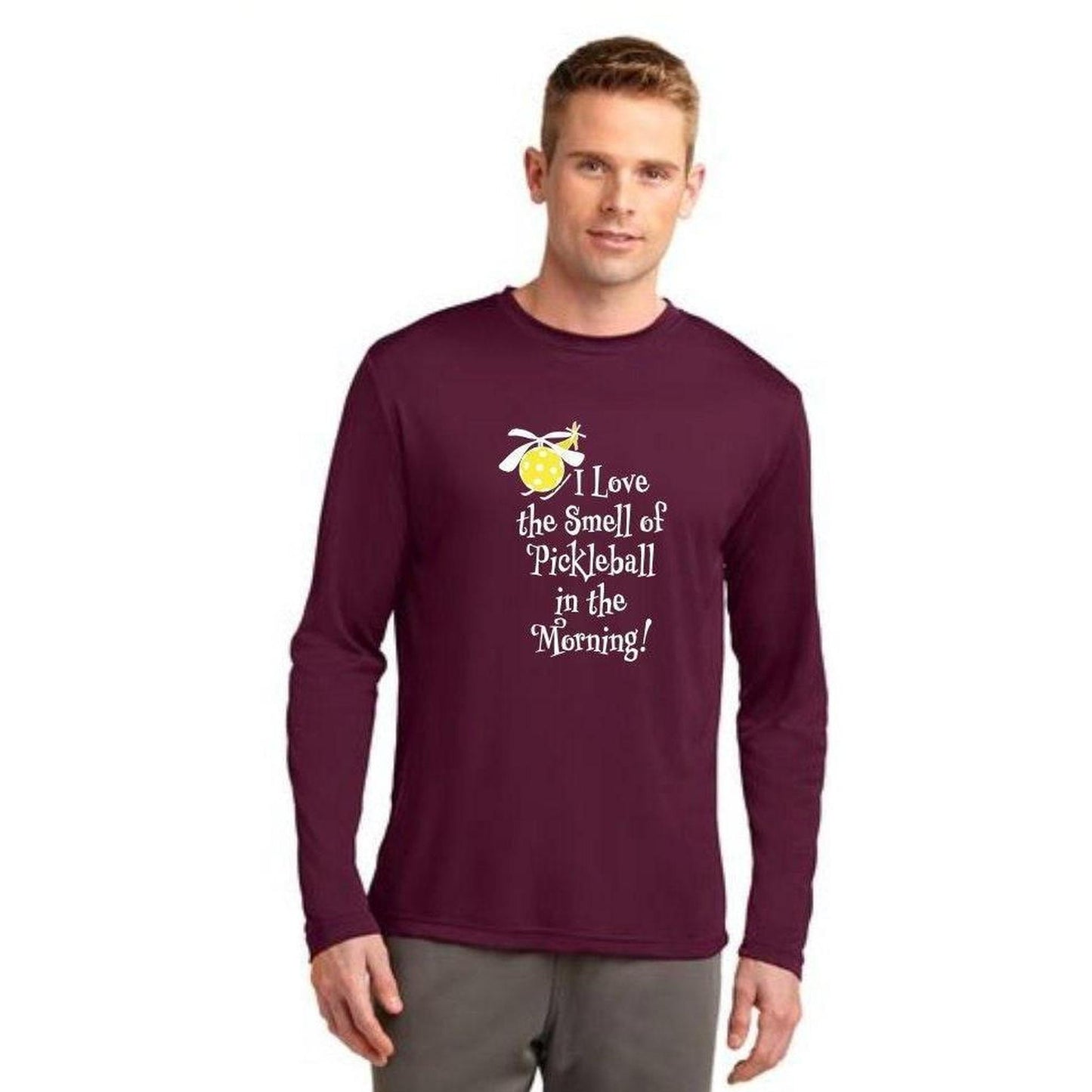 I Love The Smell Of Pickleball In The Morning | Clearance Men’s Long Sleeve Pickleball Performance T-Shirt | 100% Polyester