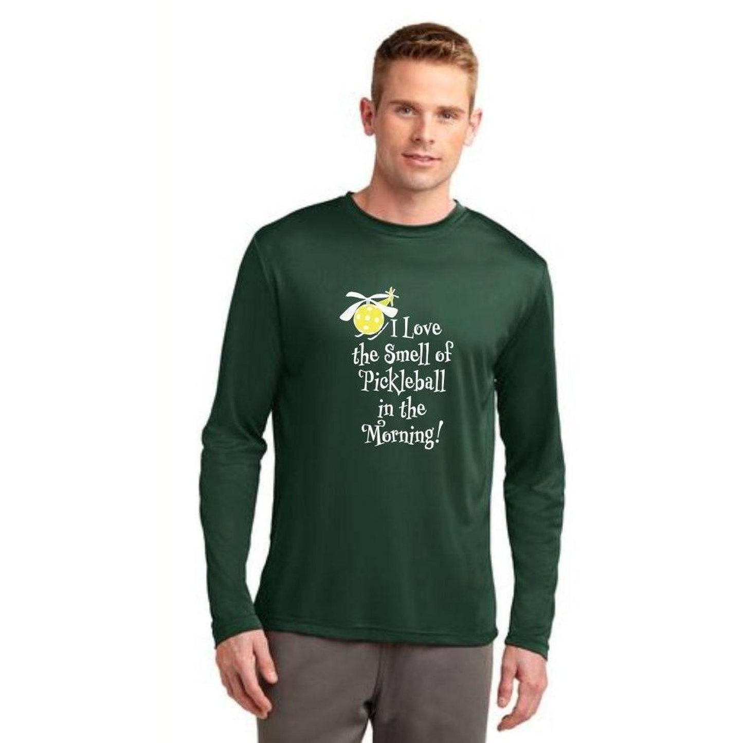 I Love The Smell Of Pickleball In The Morning | Clearance Men’s Long Sleeve Pickleball Performance T-Shirt | 100% Polyester