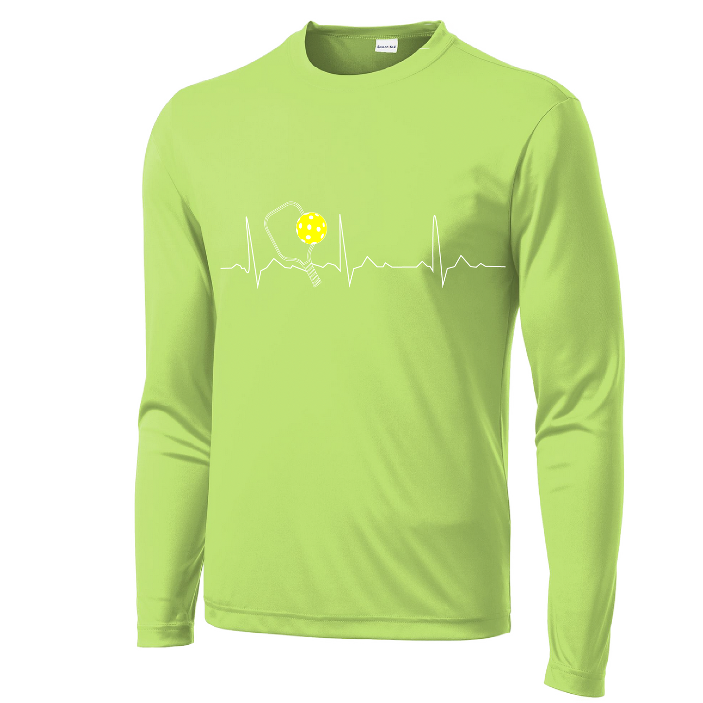 Pickleball Design: Heartbeat Men's Style: Long Sleeve Shirts are lightweight, roomy and highly breathable. These moisture-wicking shirts are designed for athletic performance. They feature PosiCharge technology to lock in color and prevent logos from fading. Removable tag and set-in sleeves for comfort.