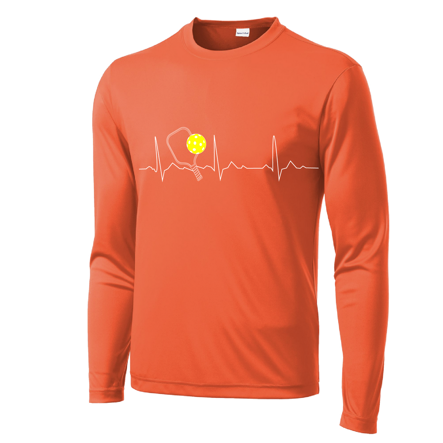 Pickleball Design: Heartbeat Men's Style: Long Sleeve Shirts are lightweight, roomy and highly breathable. These moisture-wicking shirts are designed for athletic performance. They feature PosiCharge technology to lock in color and prevent logos from fading. Removable tag and set-in sleeves for comfort.