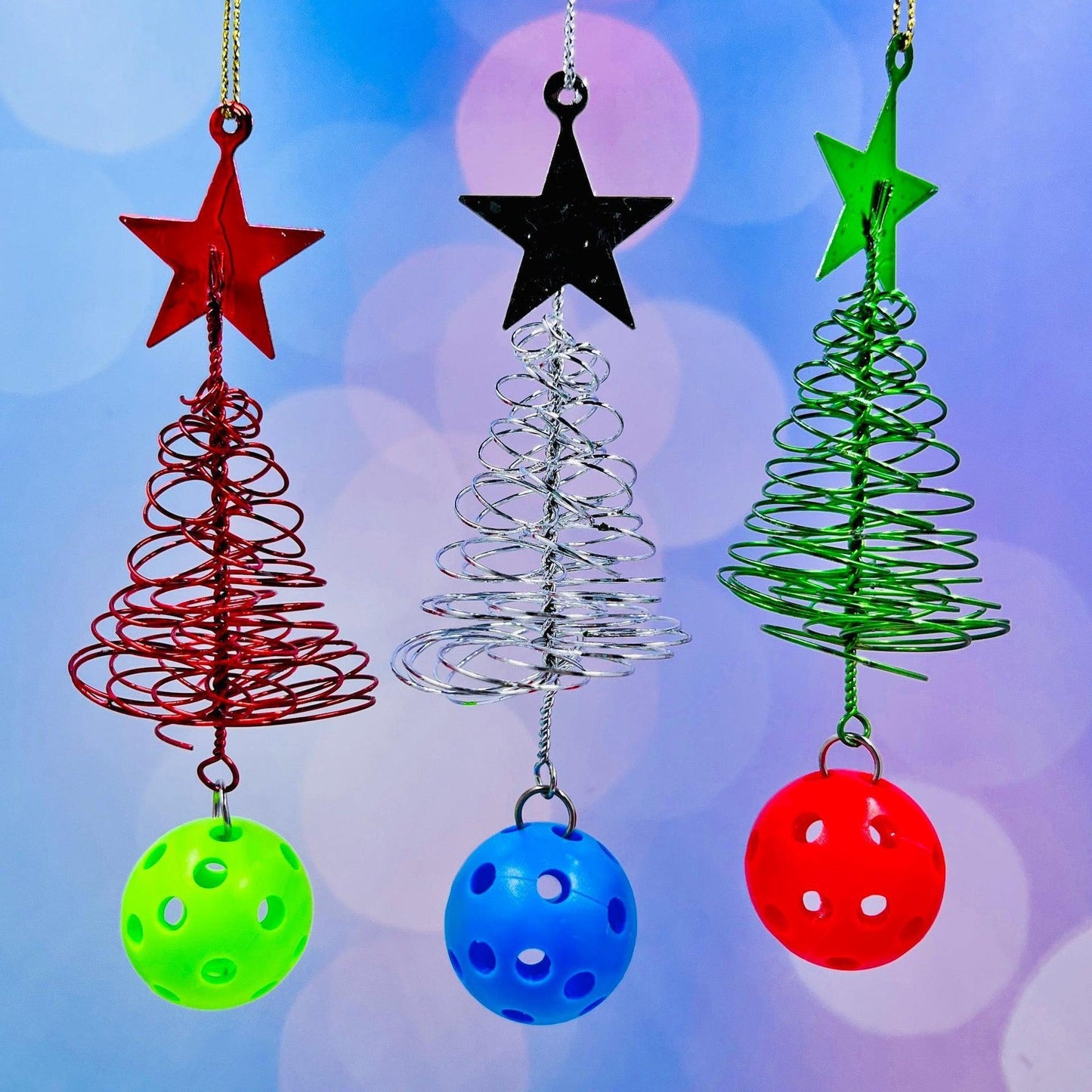 Micro Pickleball Christmas Tree Ornaments (Set of 3) | Pickleball Christmas Gifts And Decor