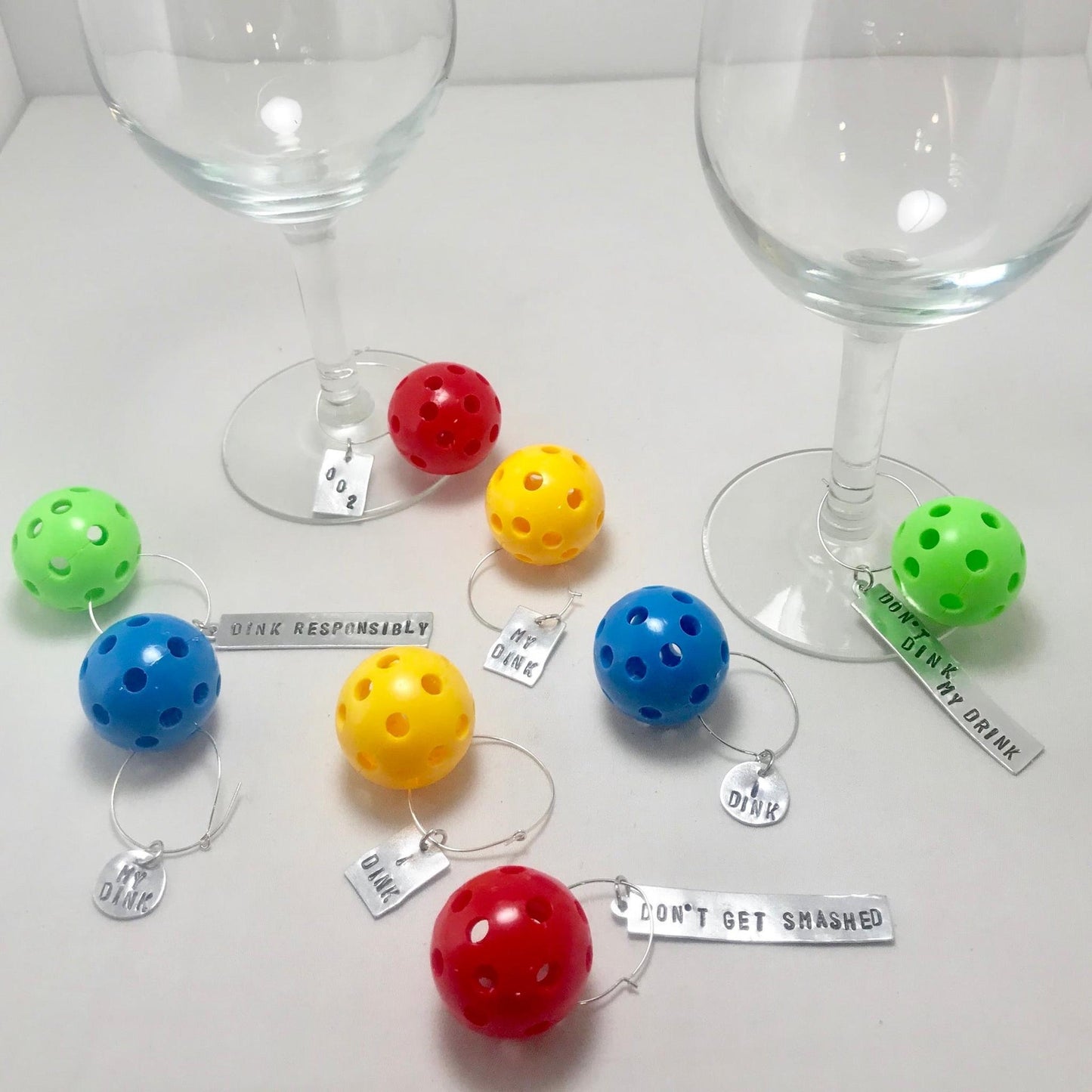 Micro Pickleball Wine Glass Charms (Set Of 4) | Fun Pickleball Gifts