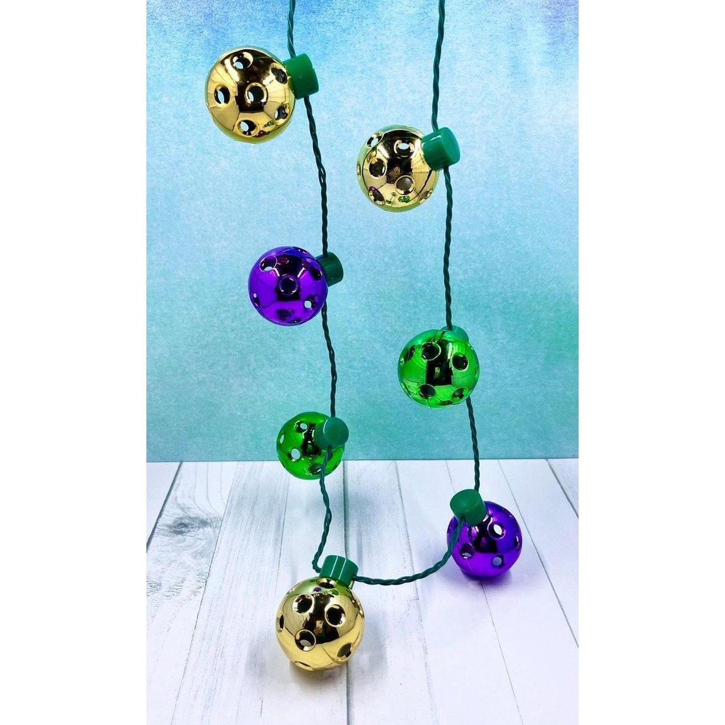 Mini Pickleballs Mardi Gras Flashing Necklace | Fun Pickleball Gifts