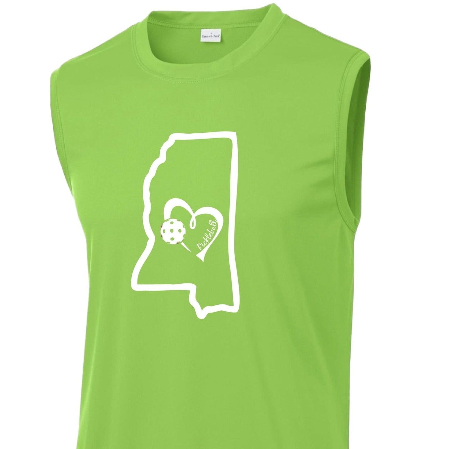 Mississippi State With Pickleball Love | Men's Sleeveless Pickleball Performance T-Shirt | 100% Polyester