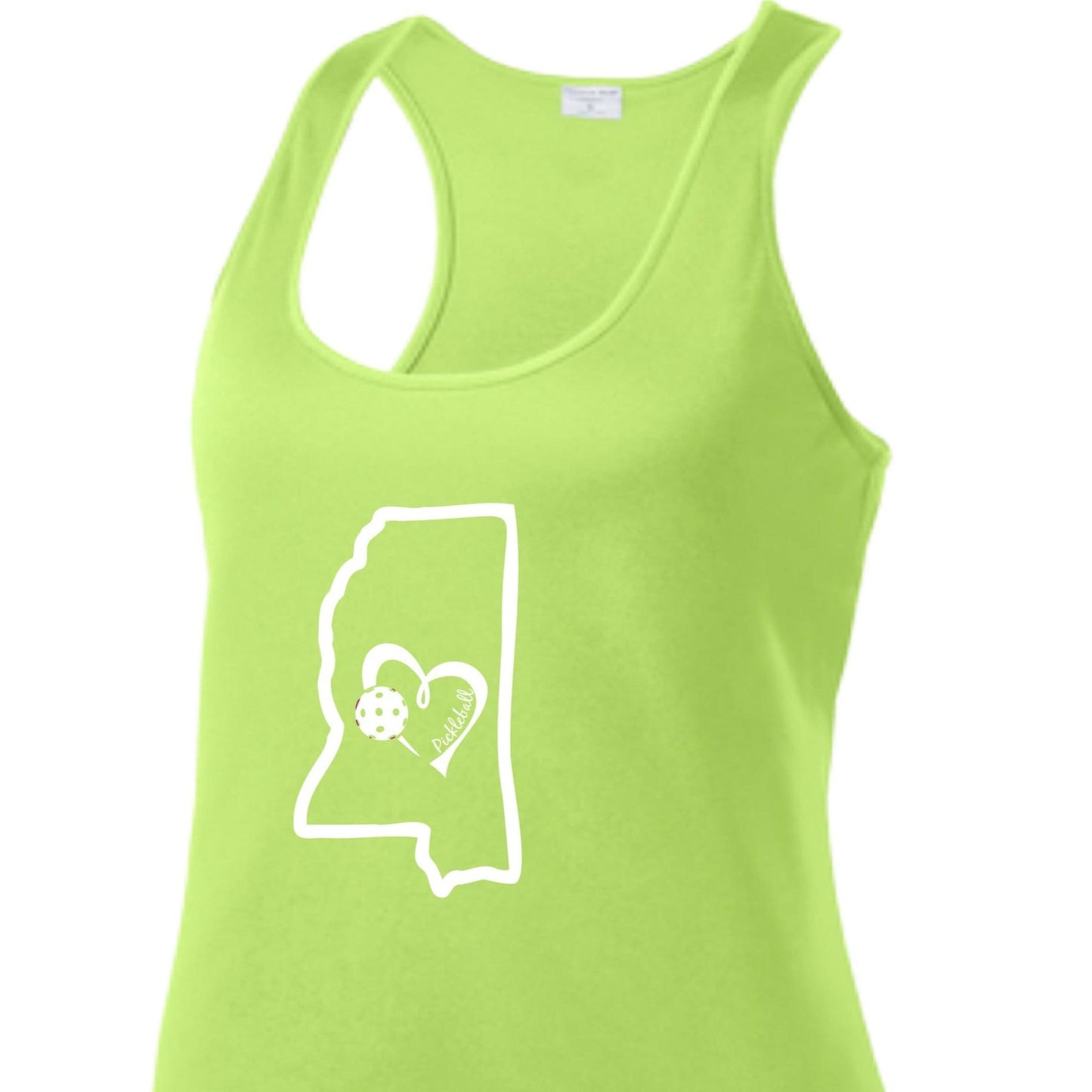 Mississippi State With Pickleball Love | Women's Racerback Pickleball Tank | 100% Polyester