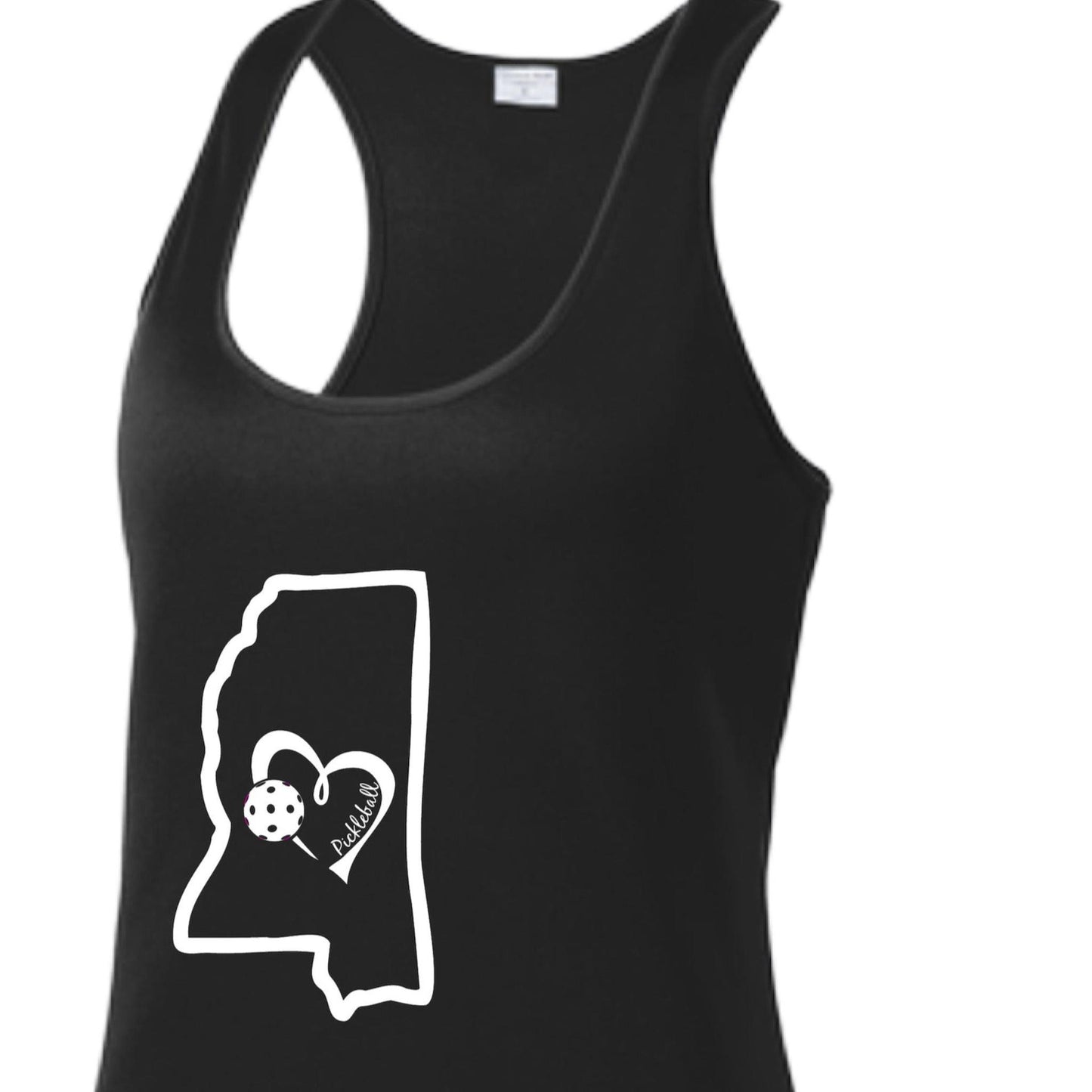 Mississippi State With Pickleball Love | Women's Racerback Pickleball Tank | 100% Polyester