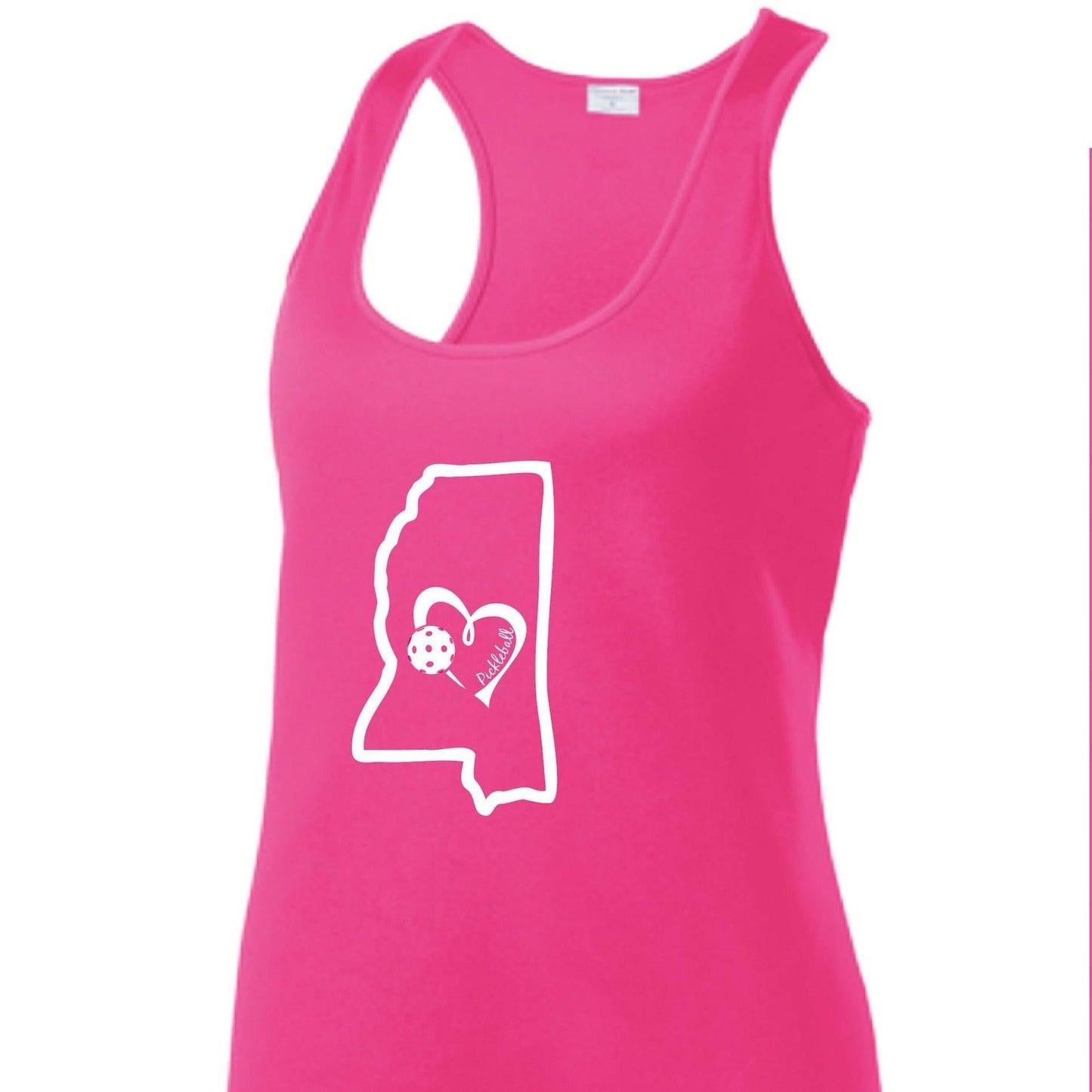 Mississippi State With Pickleball Love | Women's Racerback Pickleball Tank | 100% Polyester