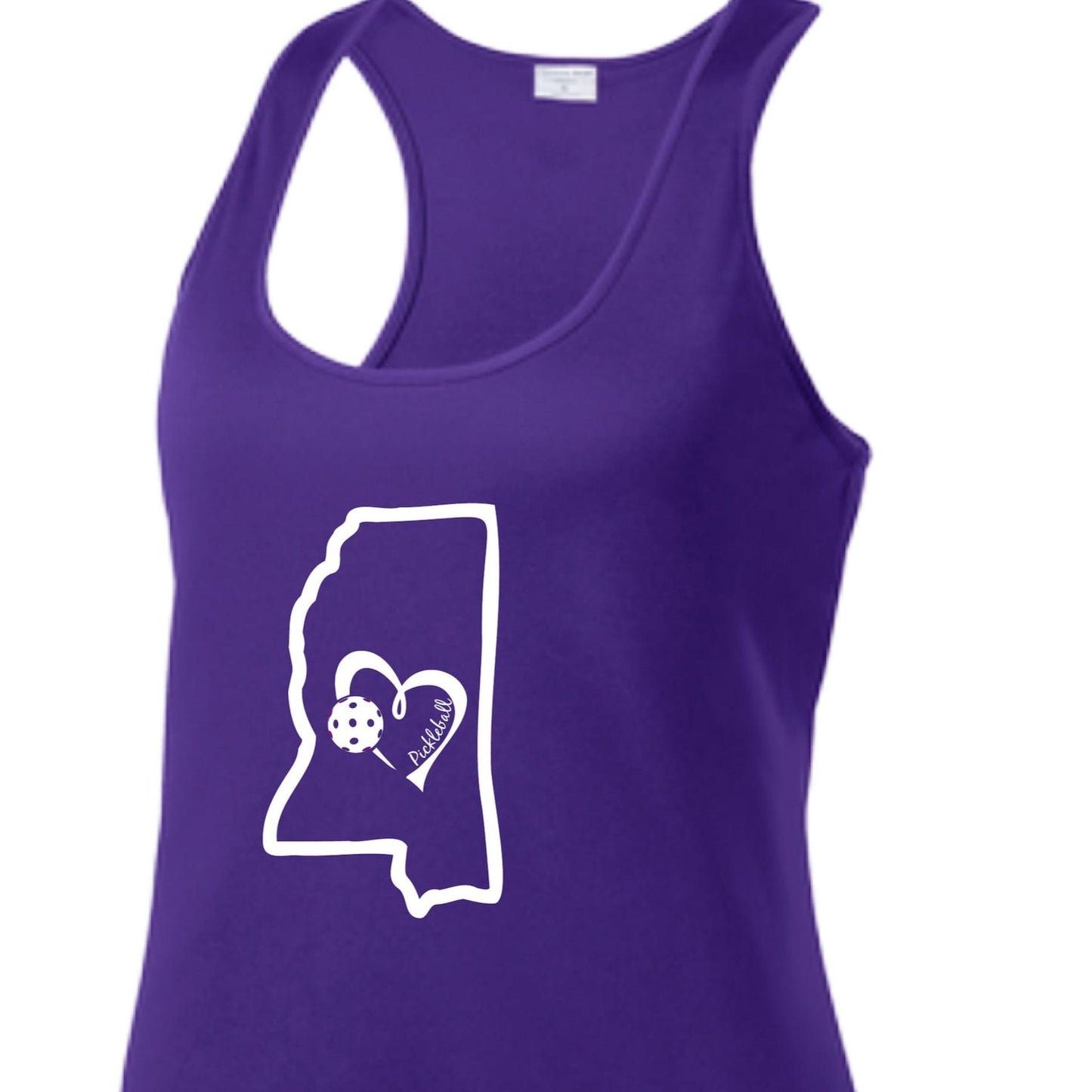 Mississippi State With Pickleball Love | Women's Racerback Pickleball Tank | 100% Polyester